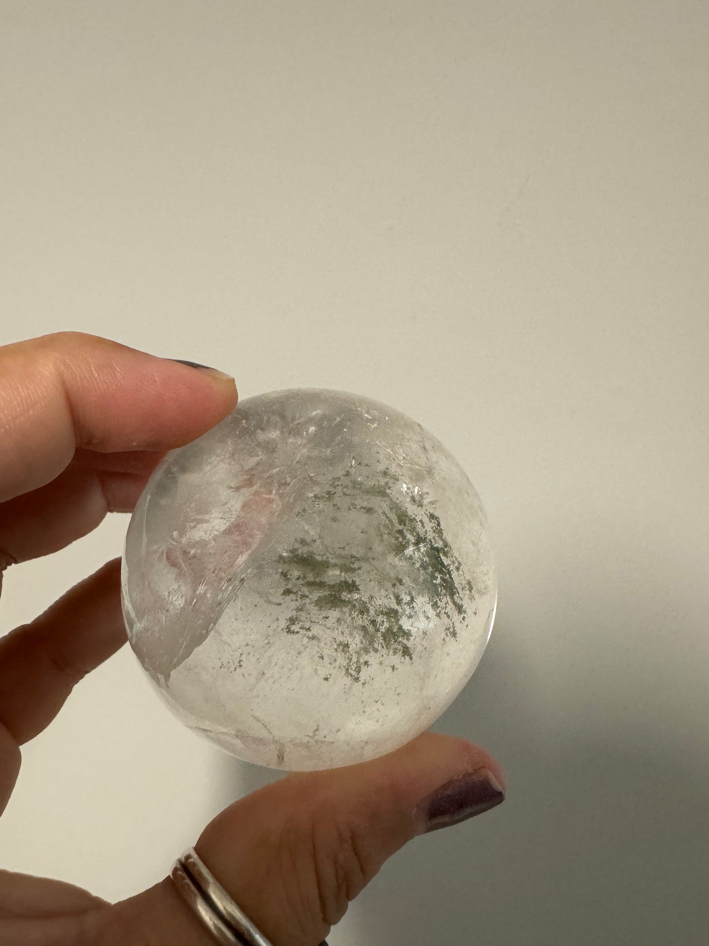 RAINBOW FILLED! Chloride included clear quartz sphere(Brazil)
