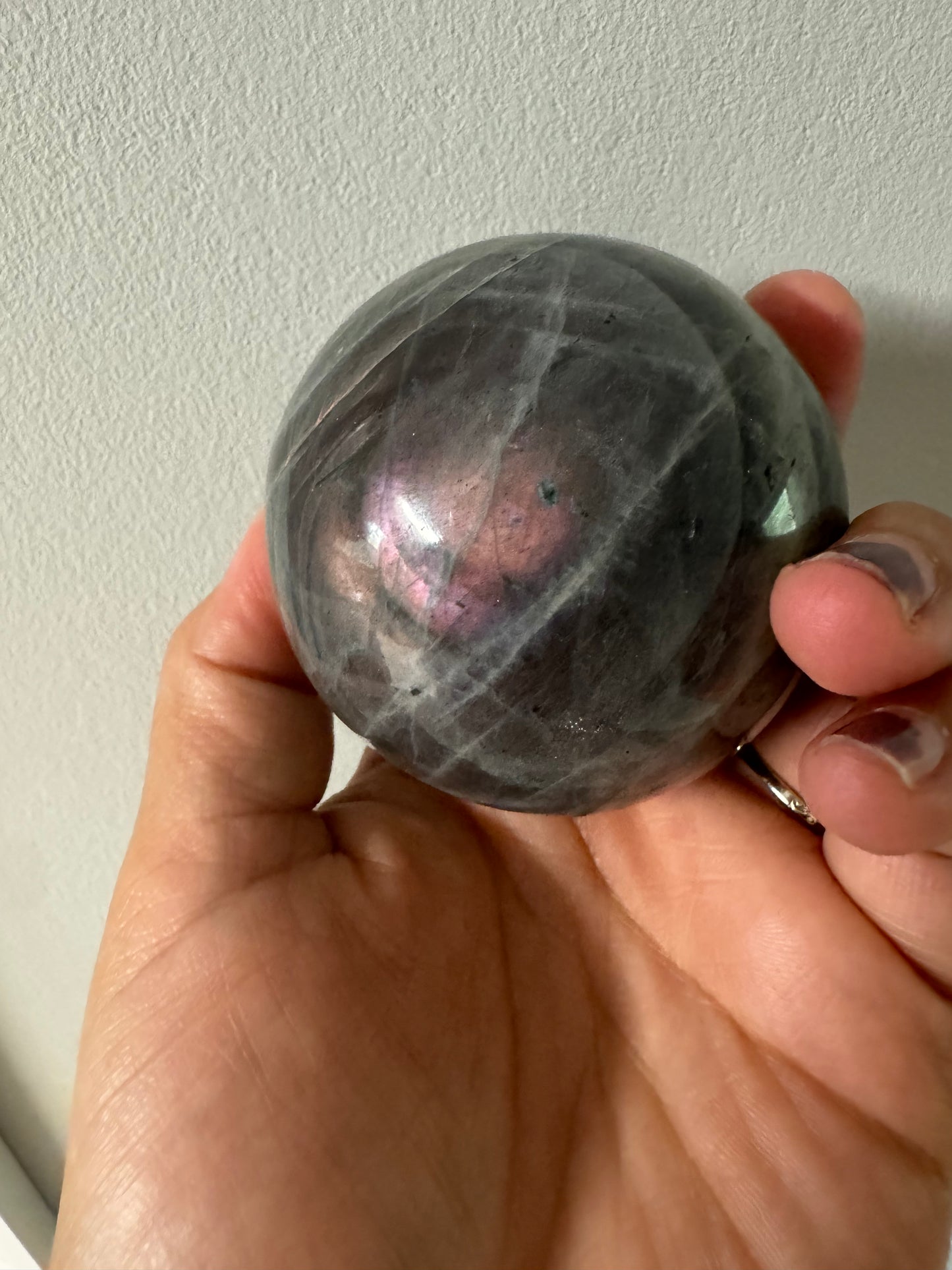 Purple and blue labradorite sphere