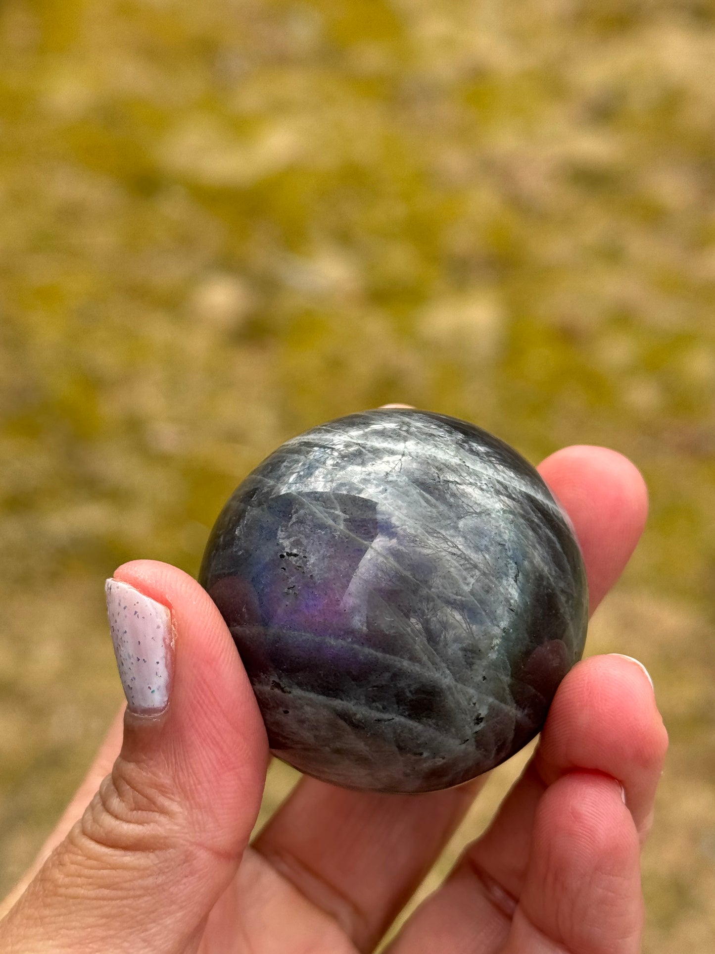 BEAUTIFUL purple and rainbow flash labradorite sphere
