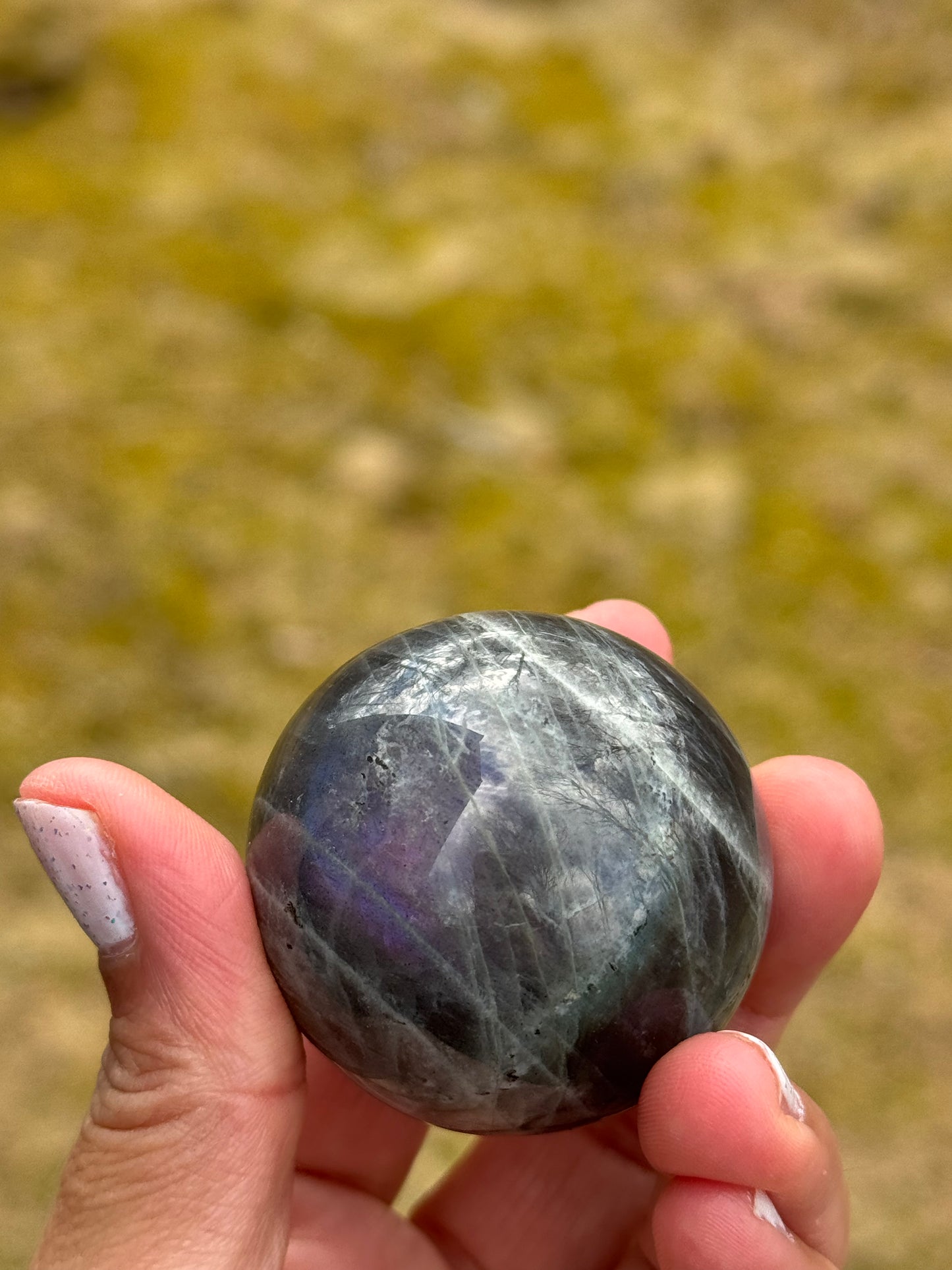 BEAUTIFUL purple and rainbow flash labradorite sphere