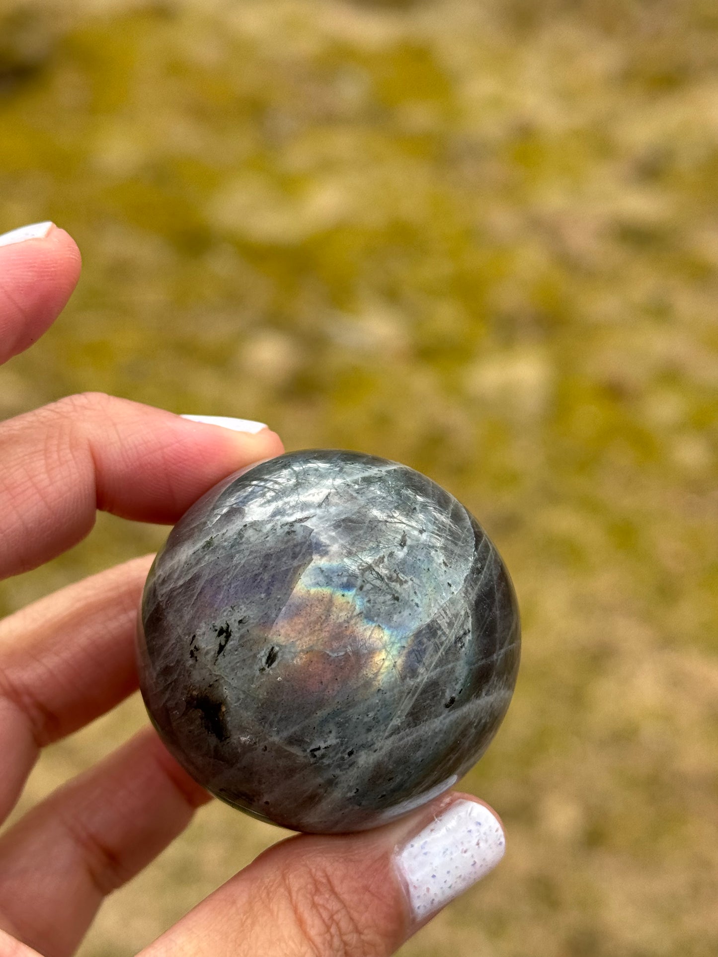 BEAUTIFUL purple and rainbow flash labradorite sphere
