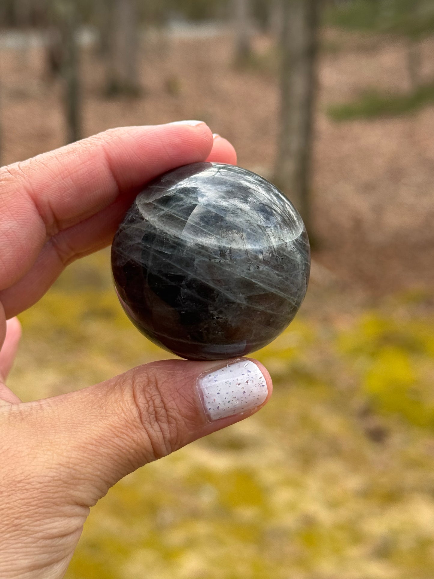 BEAUTIFUL purple and rainbow flash labradorite sphere