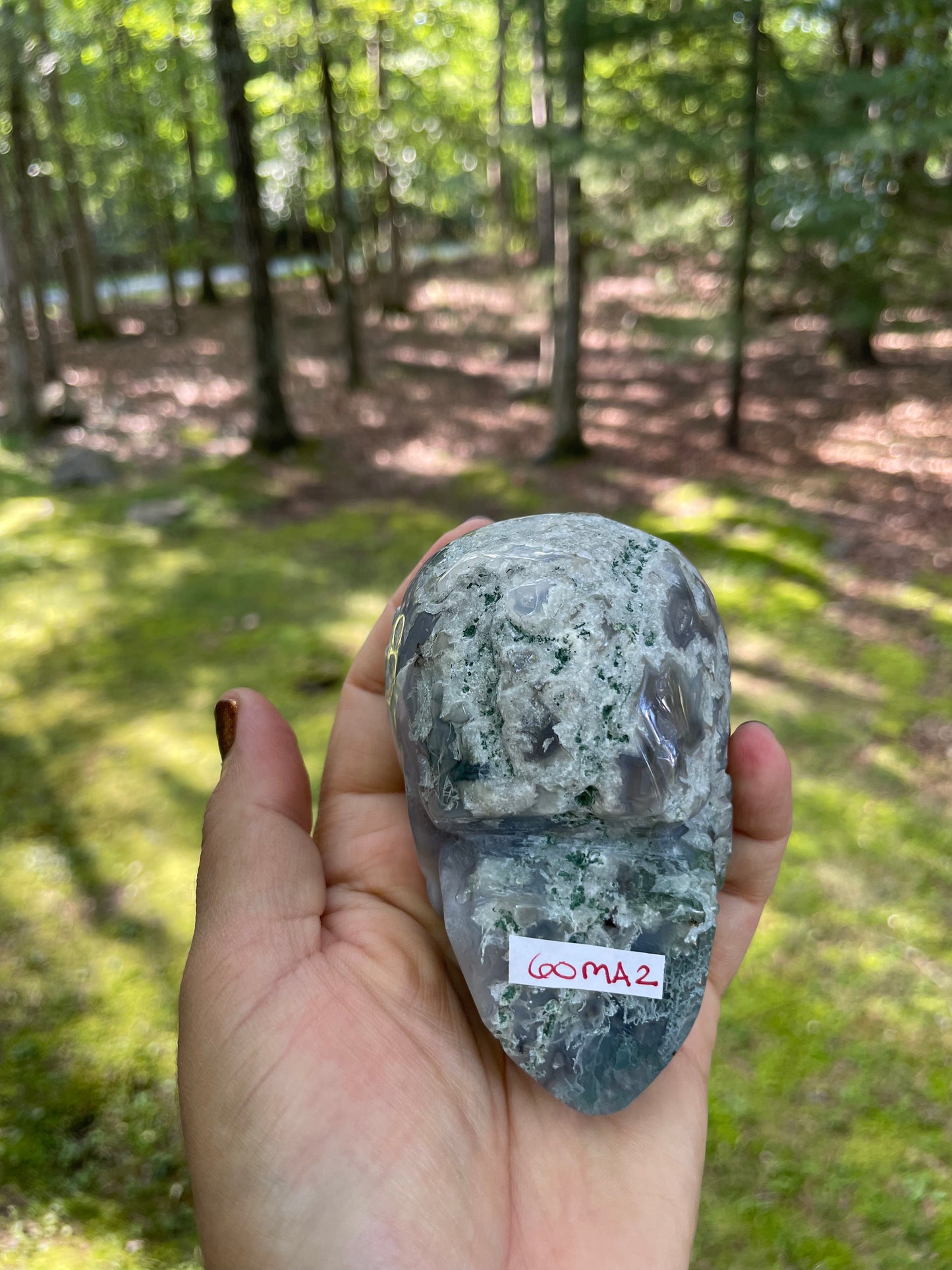 Moss agate skull