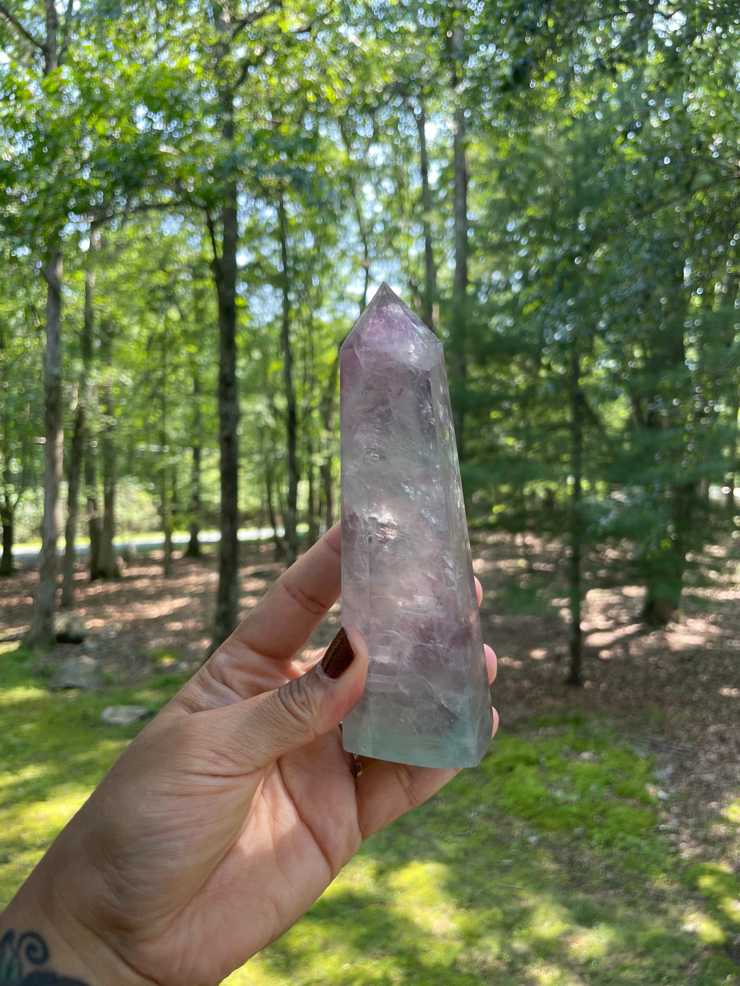 Large Pink fluorite tower