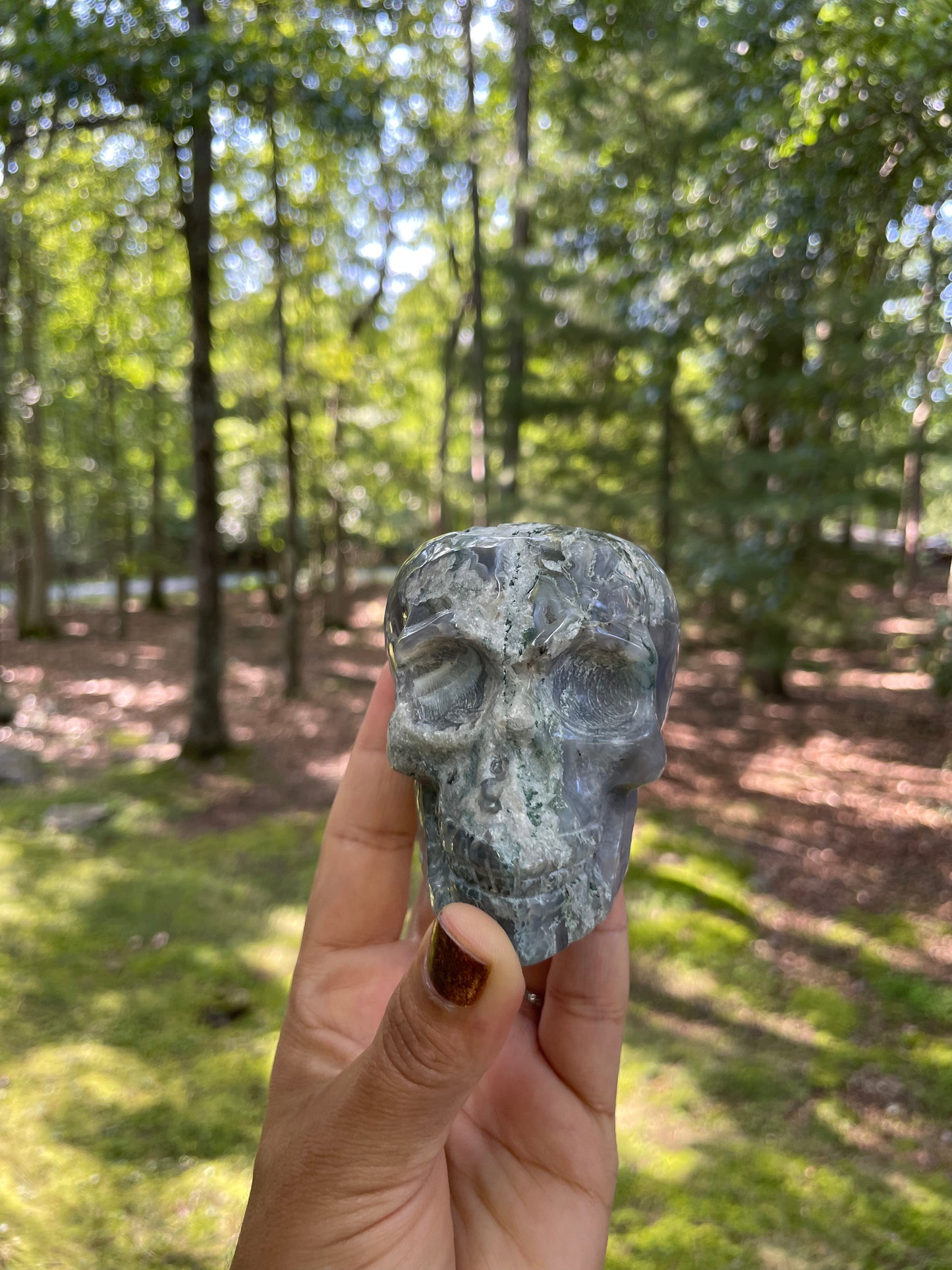 Moss agate skull