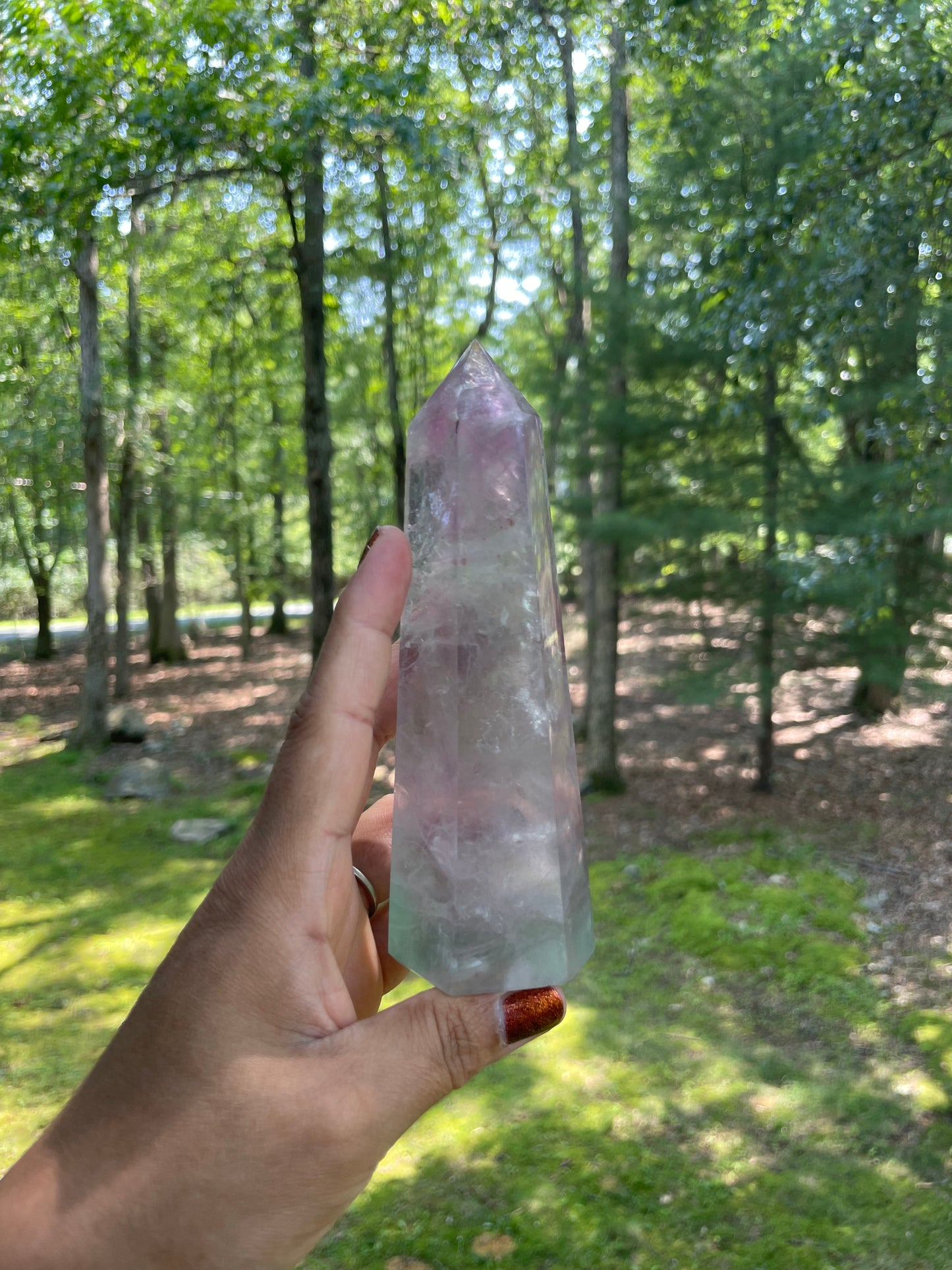 Large Pink fluorite tower