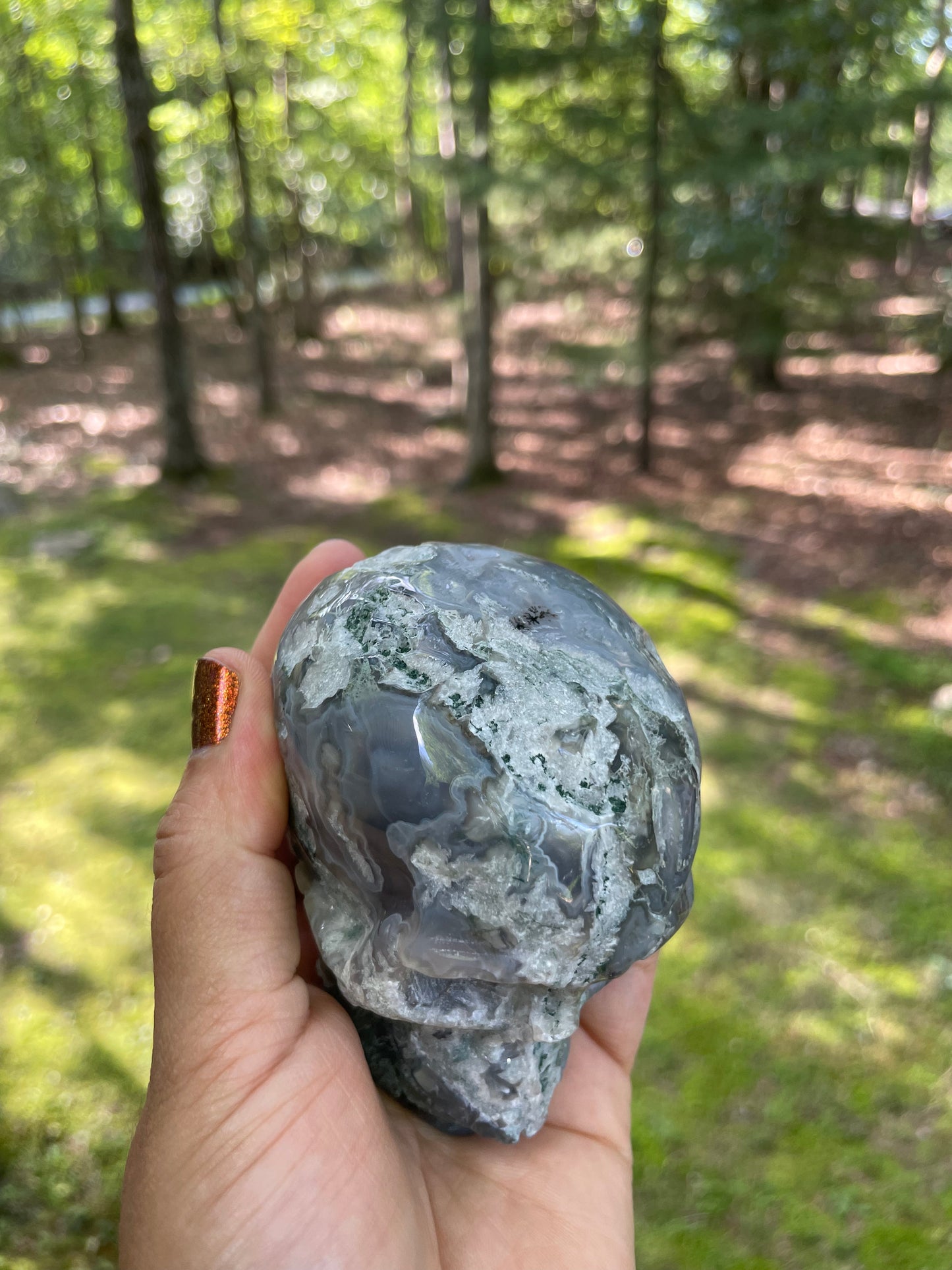 Moss agate skull