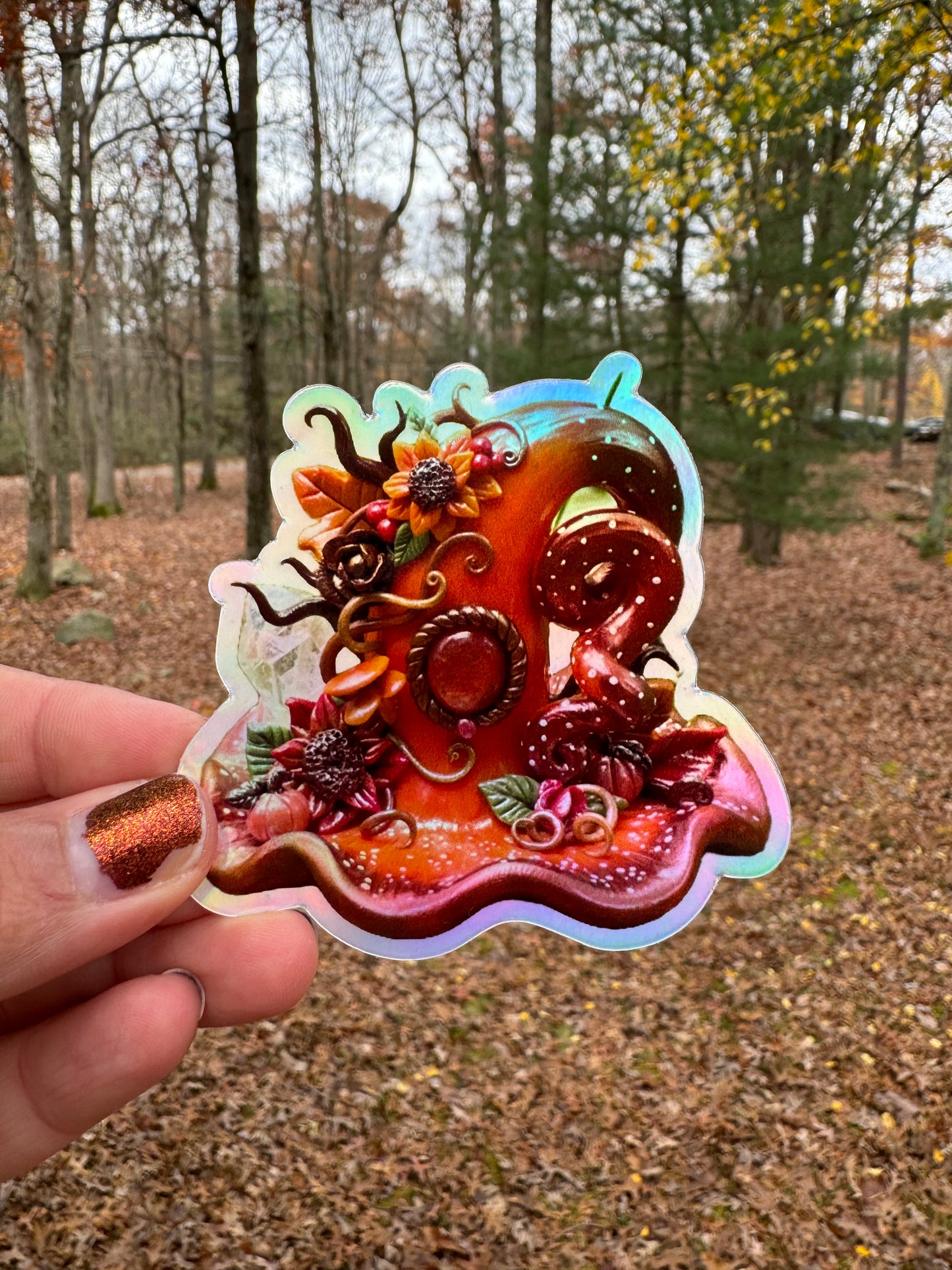 Autumn bouquet holographic sticker