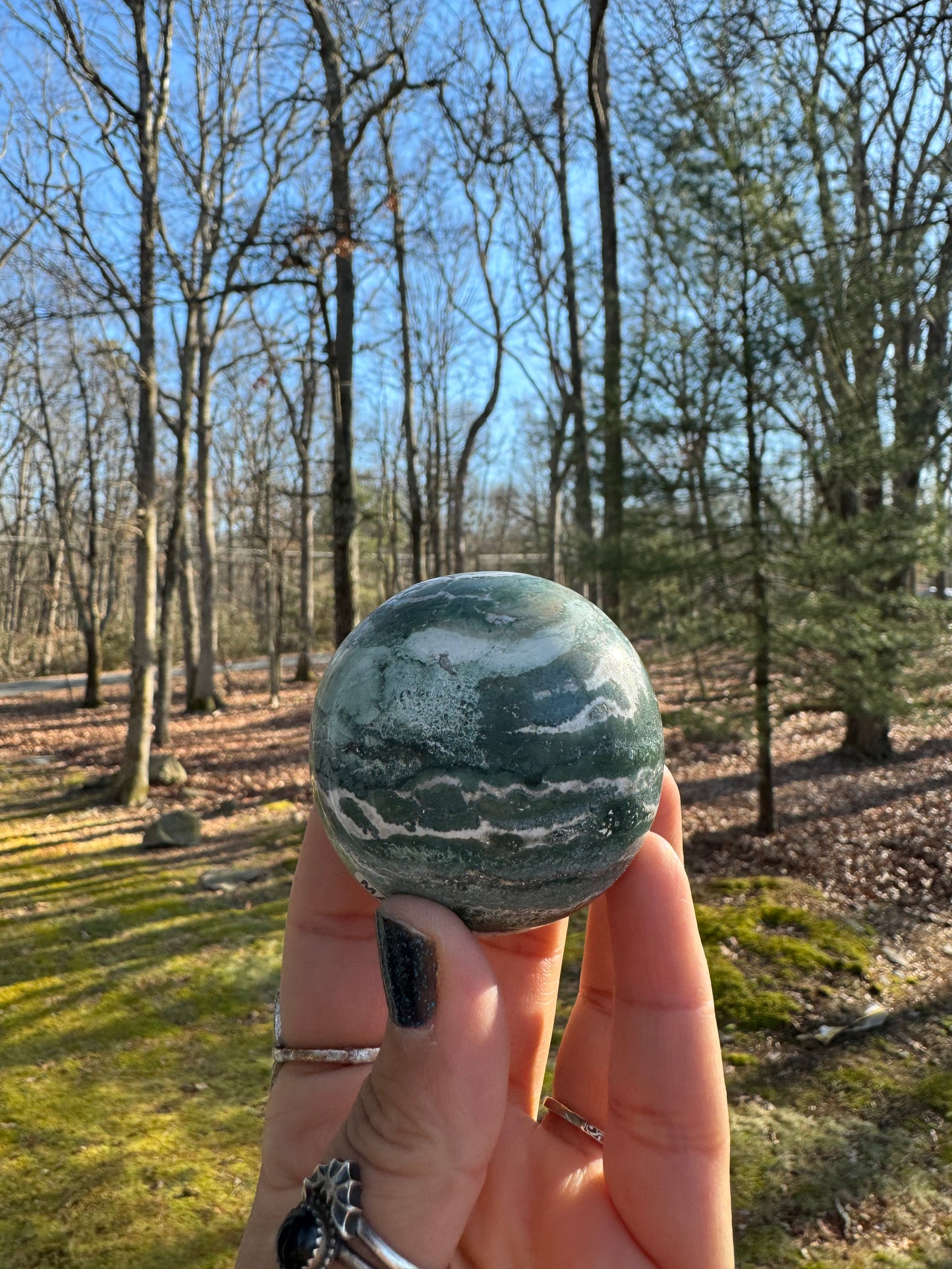 Hand polished Green sardonyx sphere