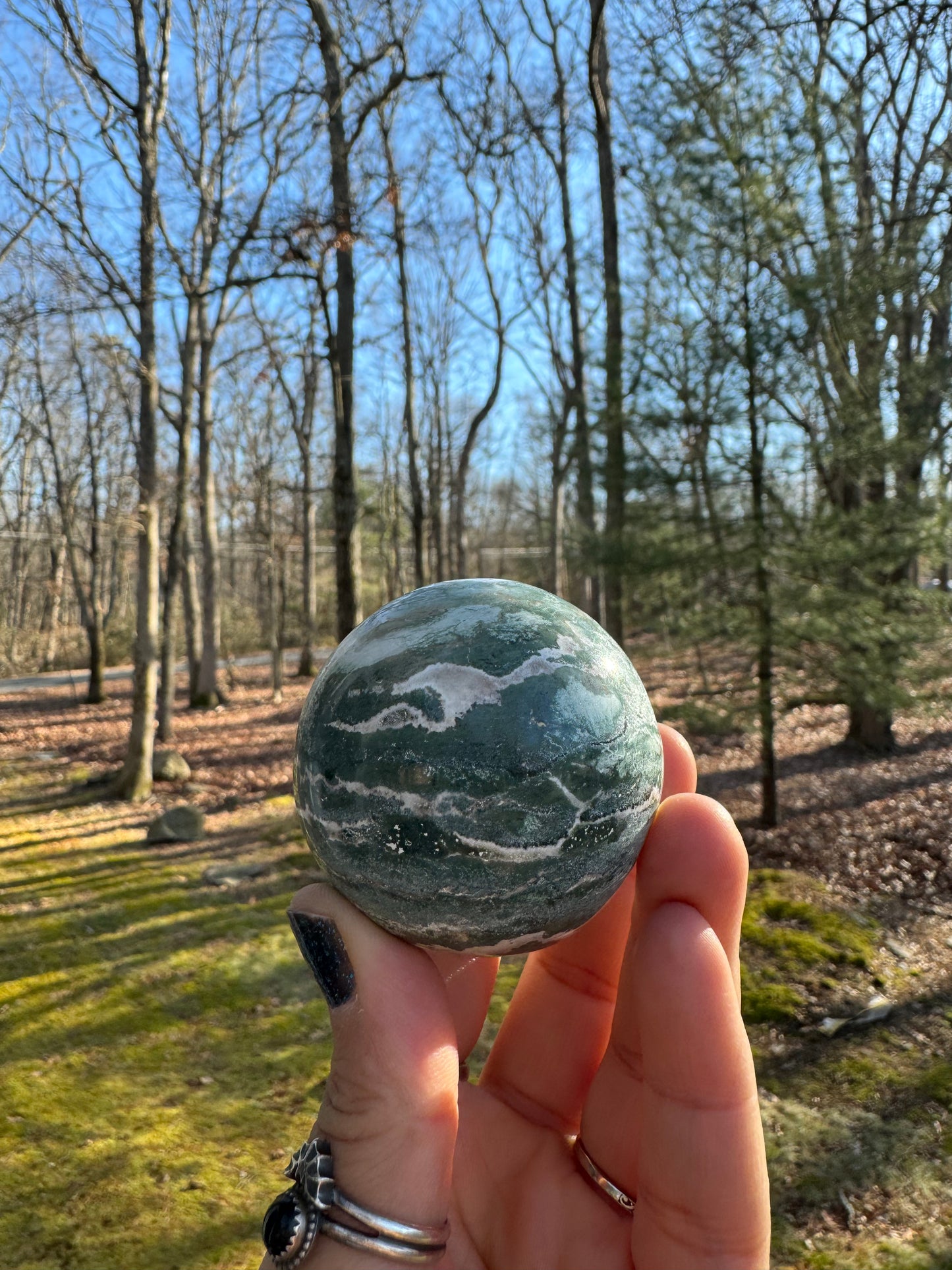 Hand polished Green sardonyx sphere