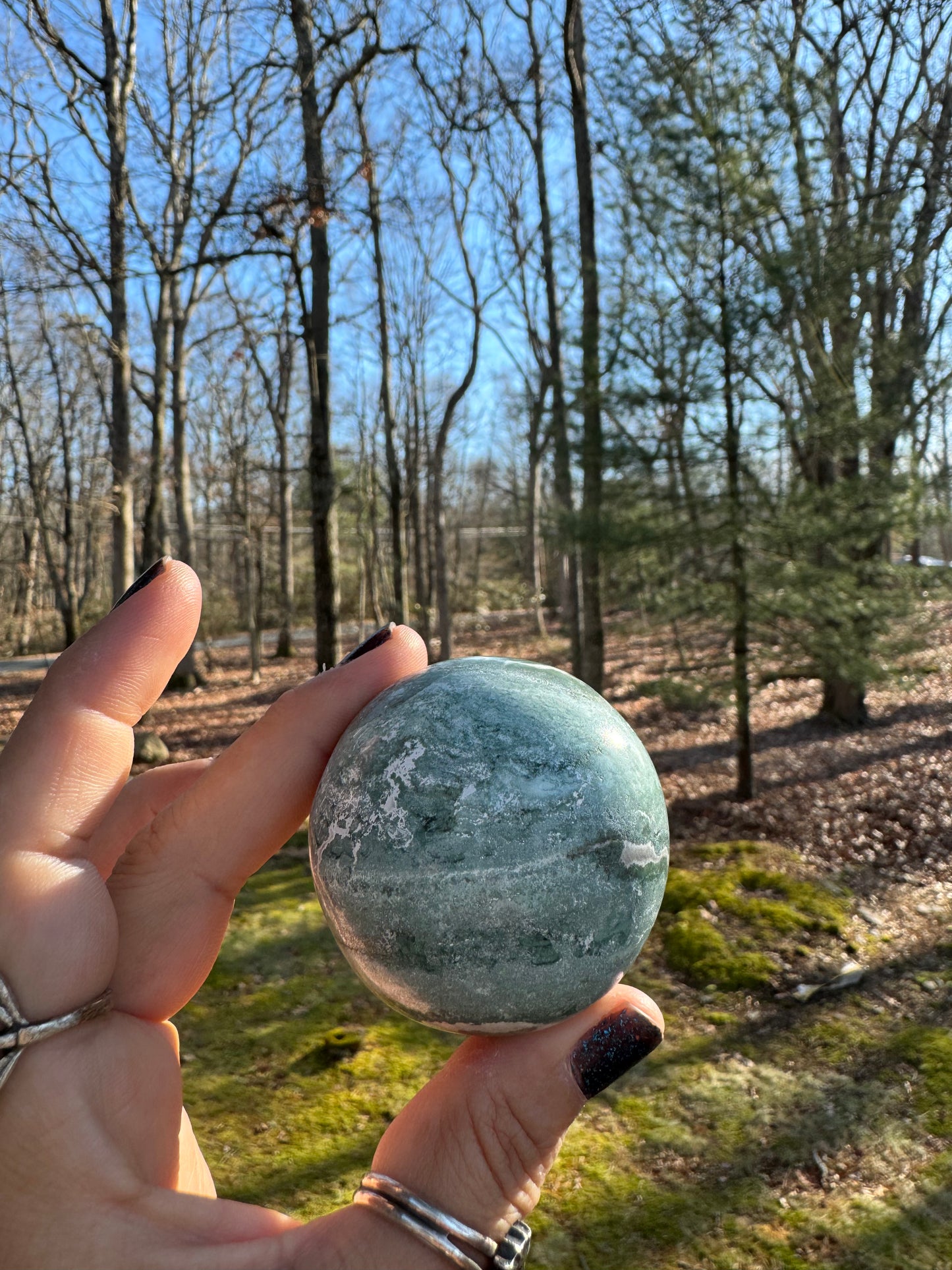 Hand polished Green sardonyx sphere