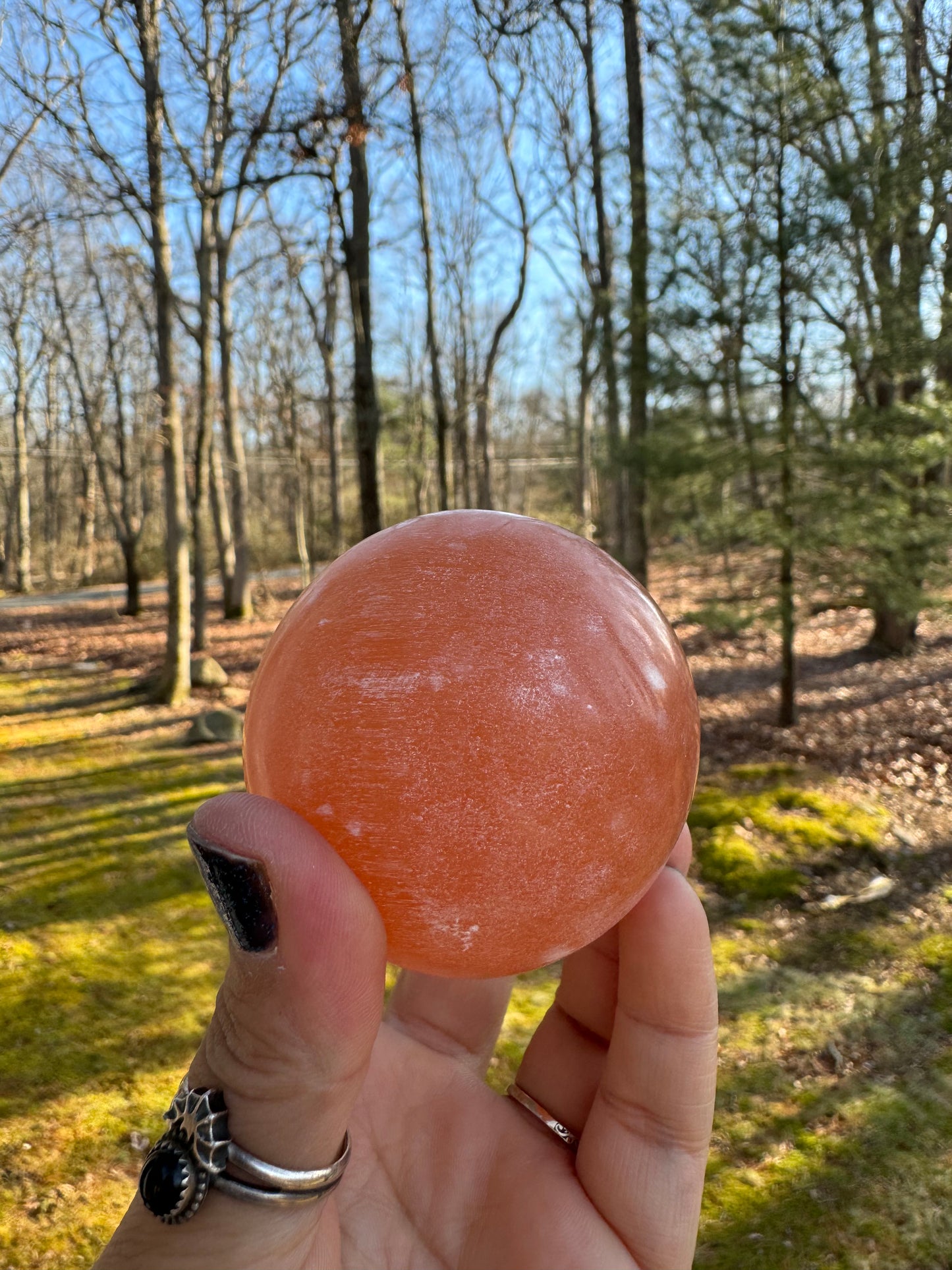 Orange selenite sphere