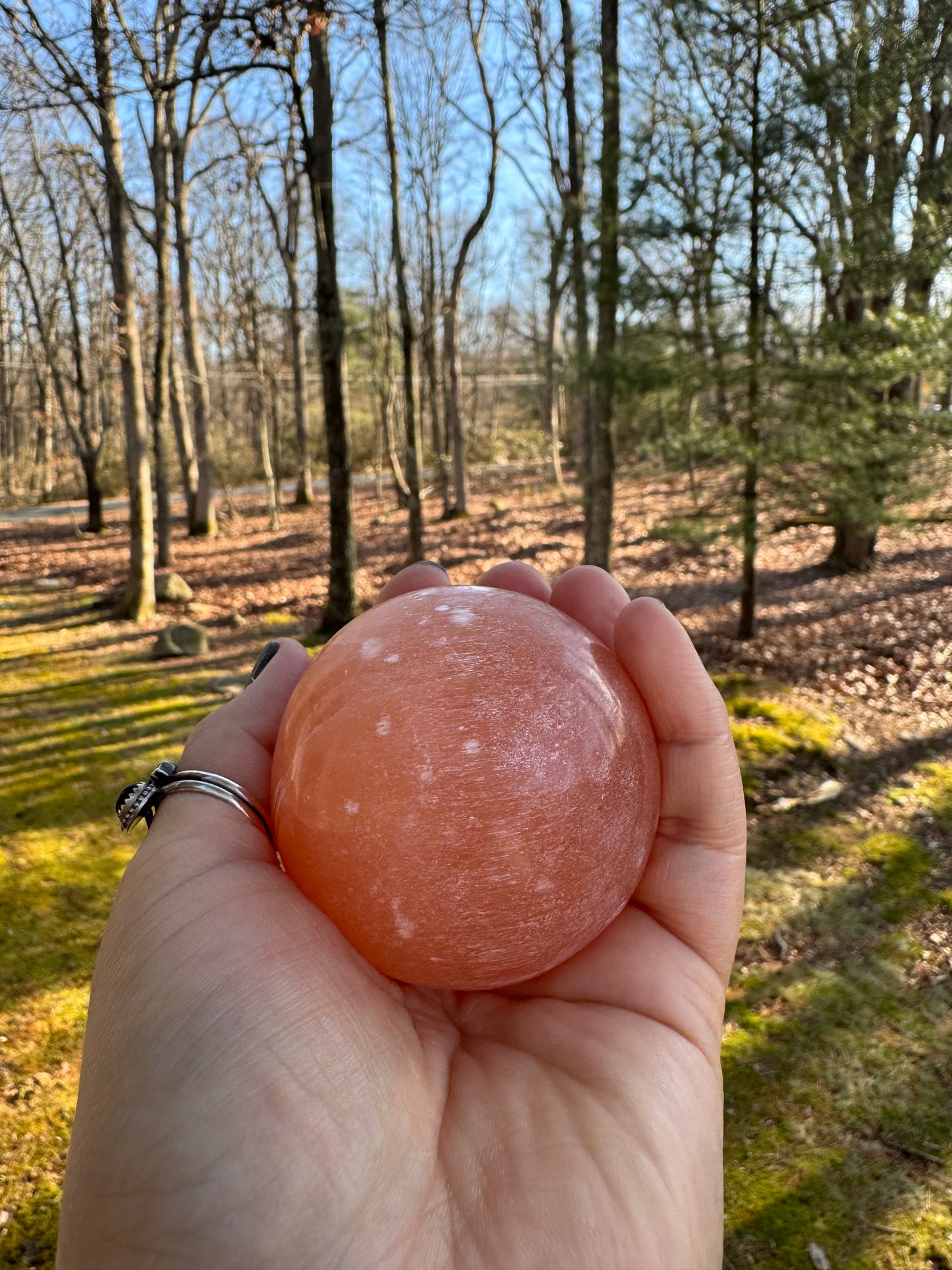 Orange selenite sphere