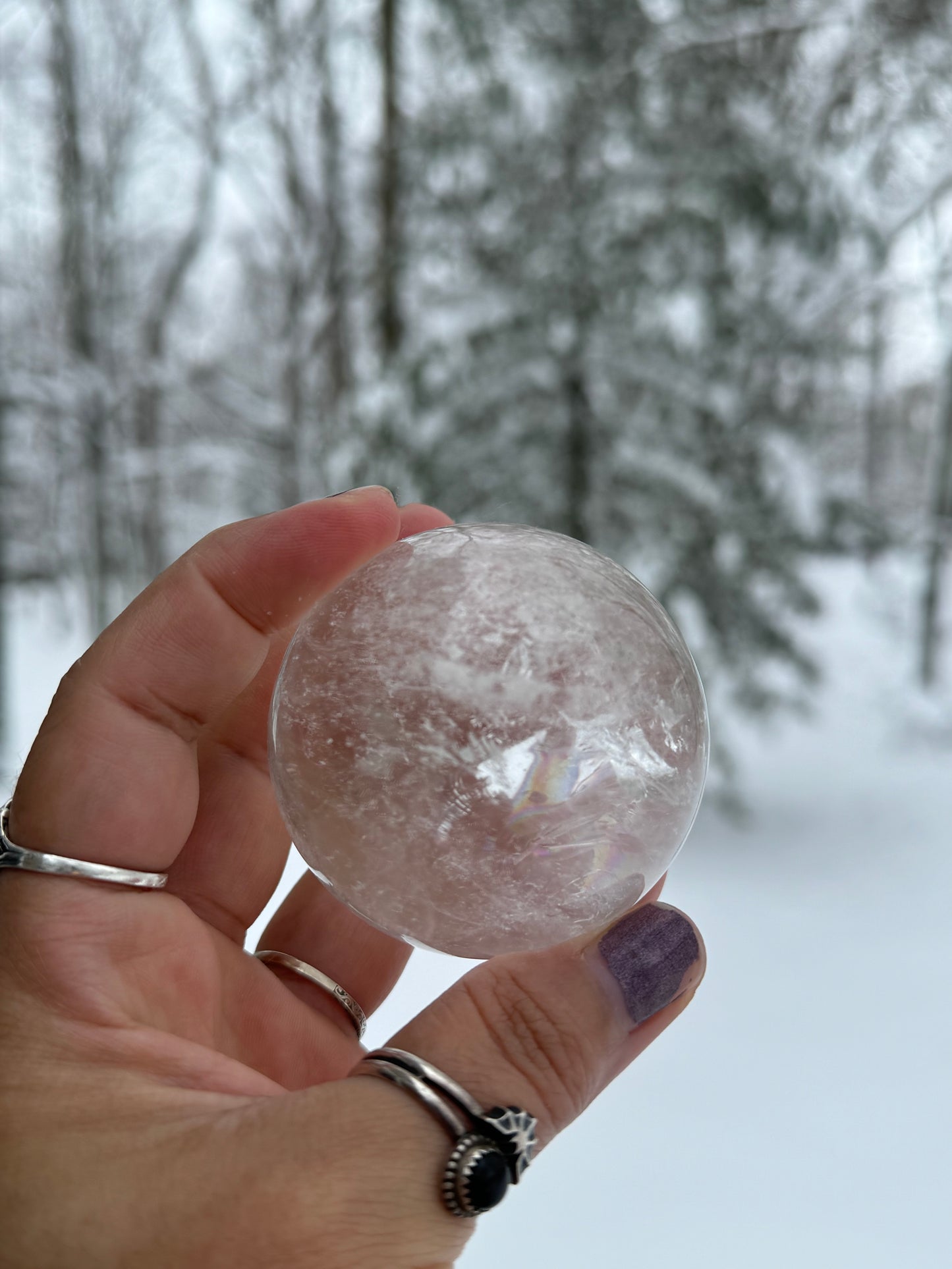 RAINBOW FILLED! Chloride included clear quartz sphere(Brazil)