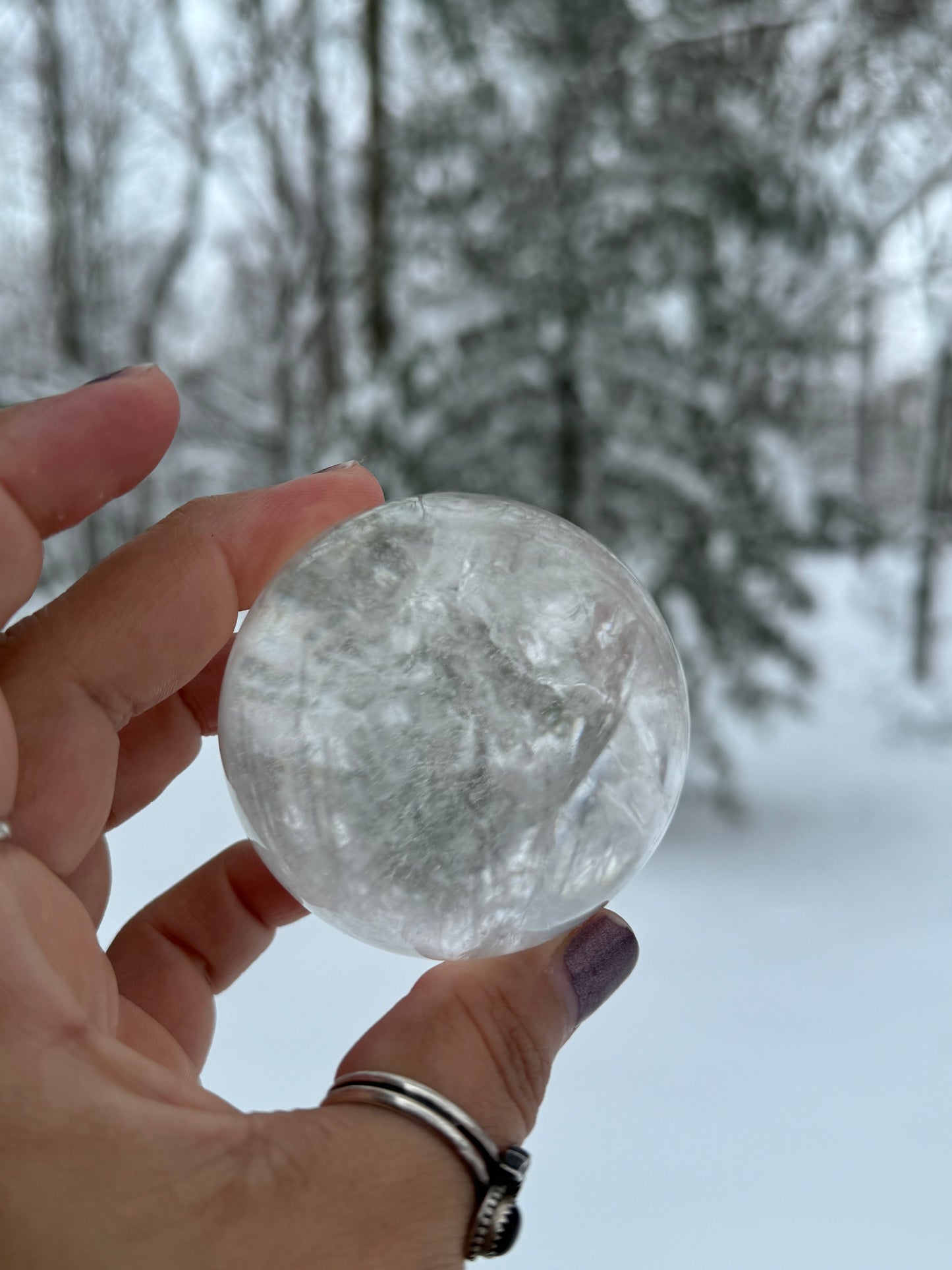 RAINBOW FILLED! Chloride included clear quartz sphere(Brazil)