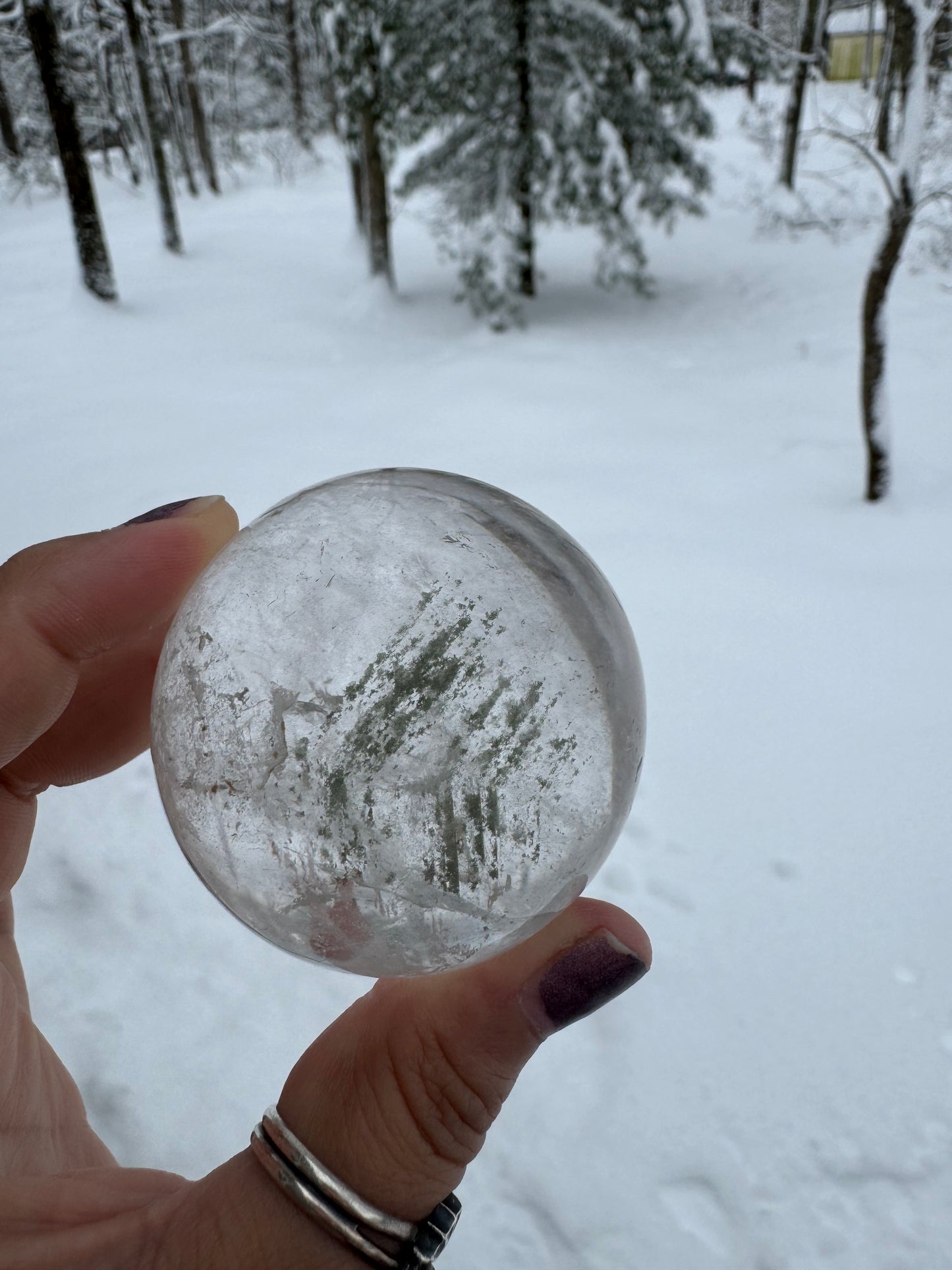 RAINBOW FILLED! Chloride included clear quartz sphere(Brazil)