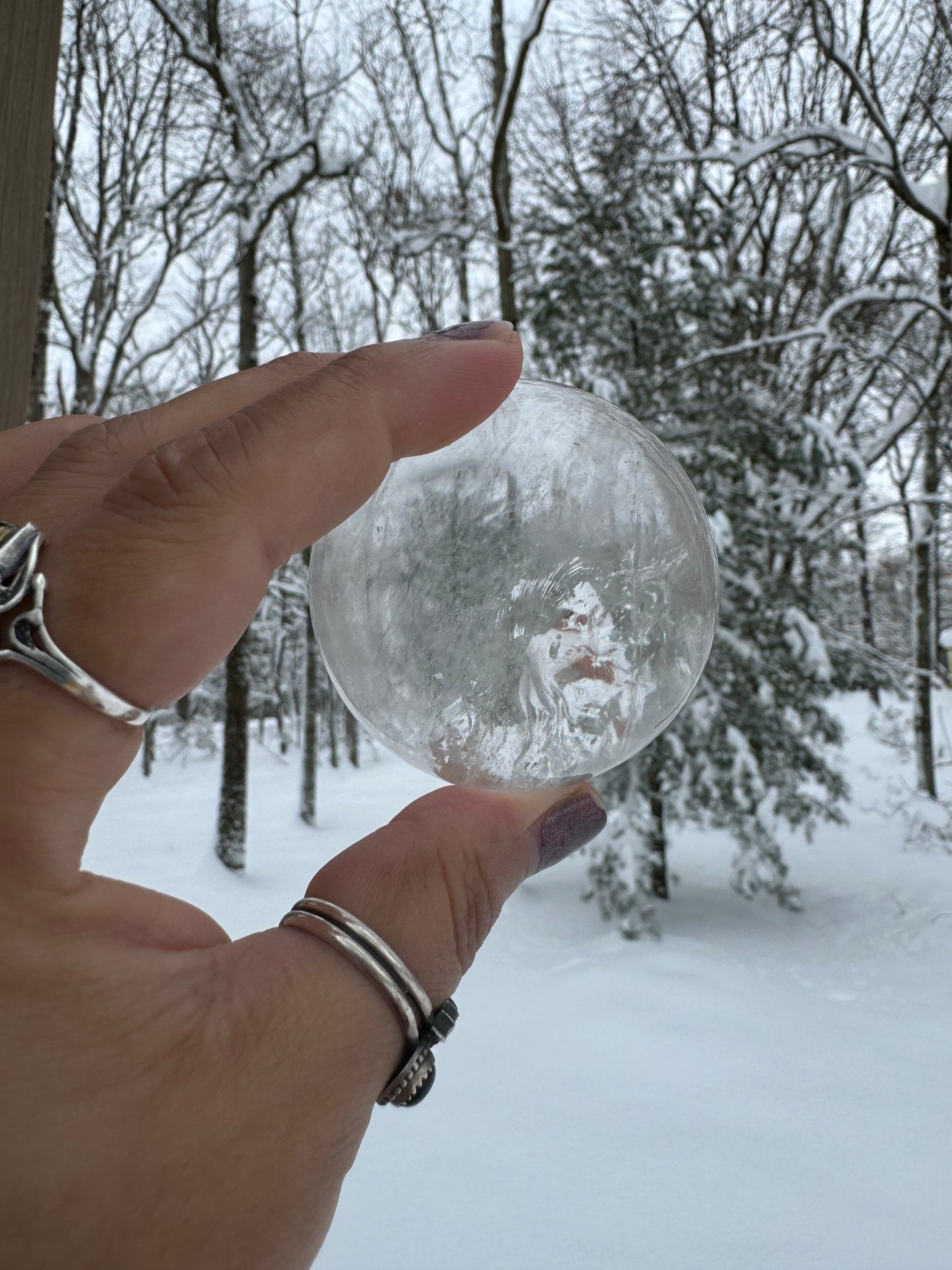 RAINBOW FILLED! Chloride included clear quartz sphere(Brazil)