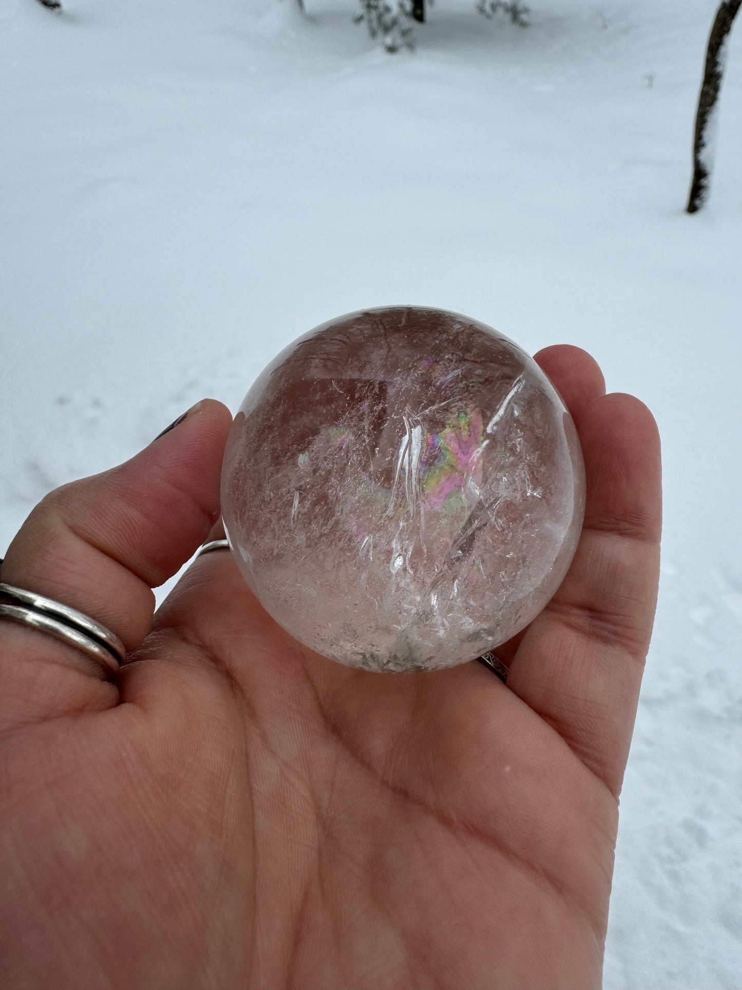 RAINBOW FILLED! Chloride included clear quartz sphere(Brazil)