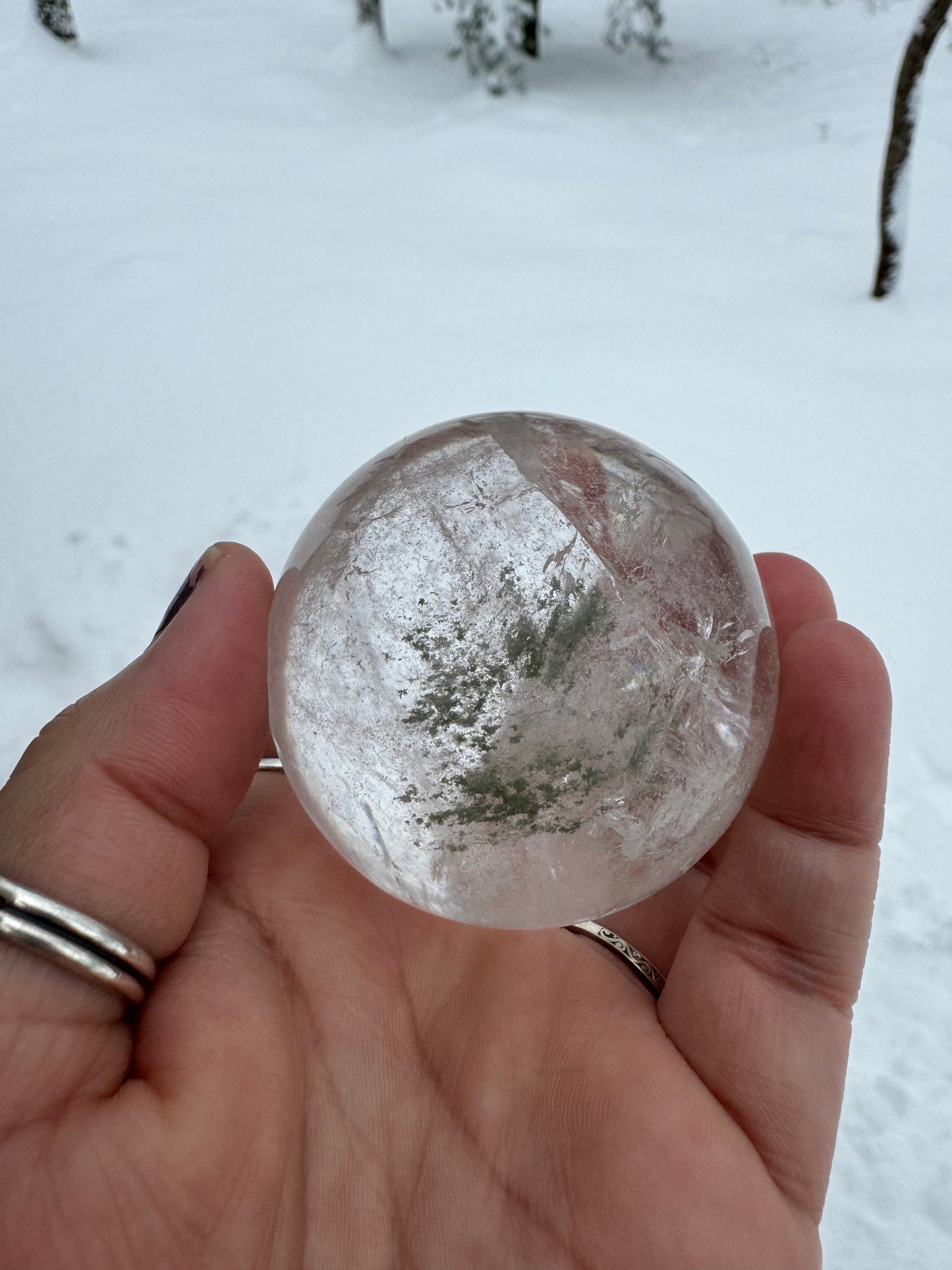 RAINBOW FILLED! Chloride included clear quartz sphere(Brazil)