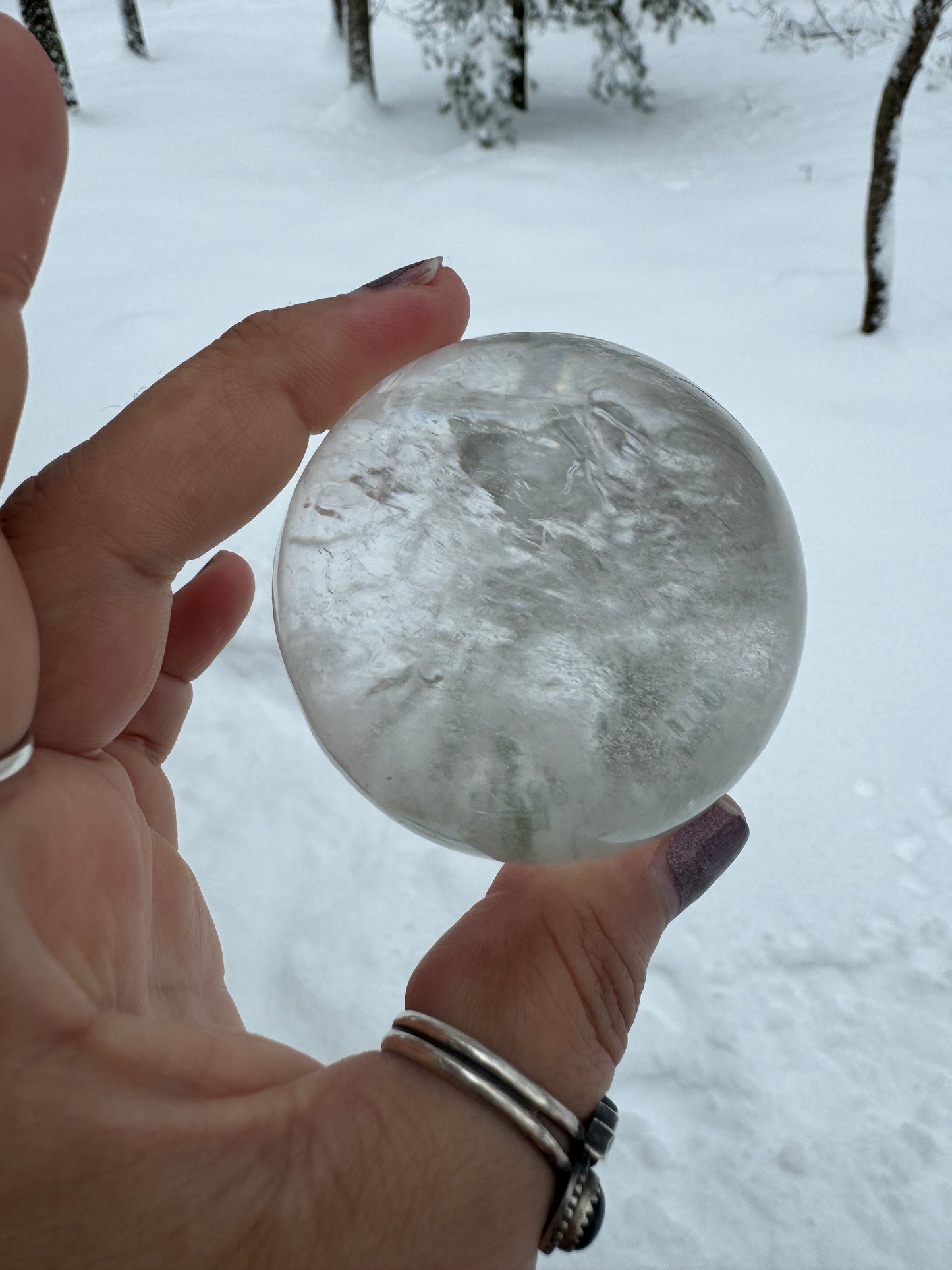 RAINBOW FILLED! Chloride included clear quartz sphere(Brazil)