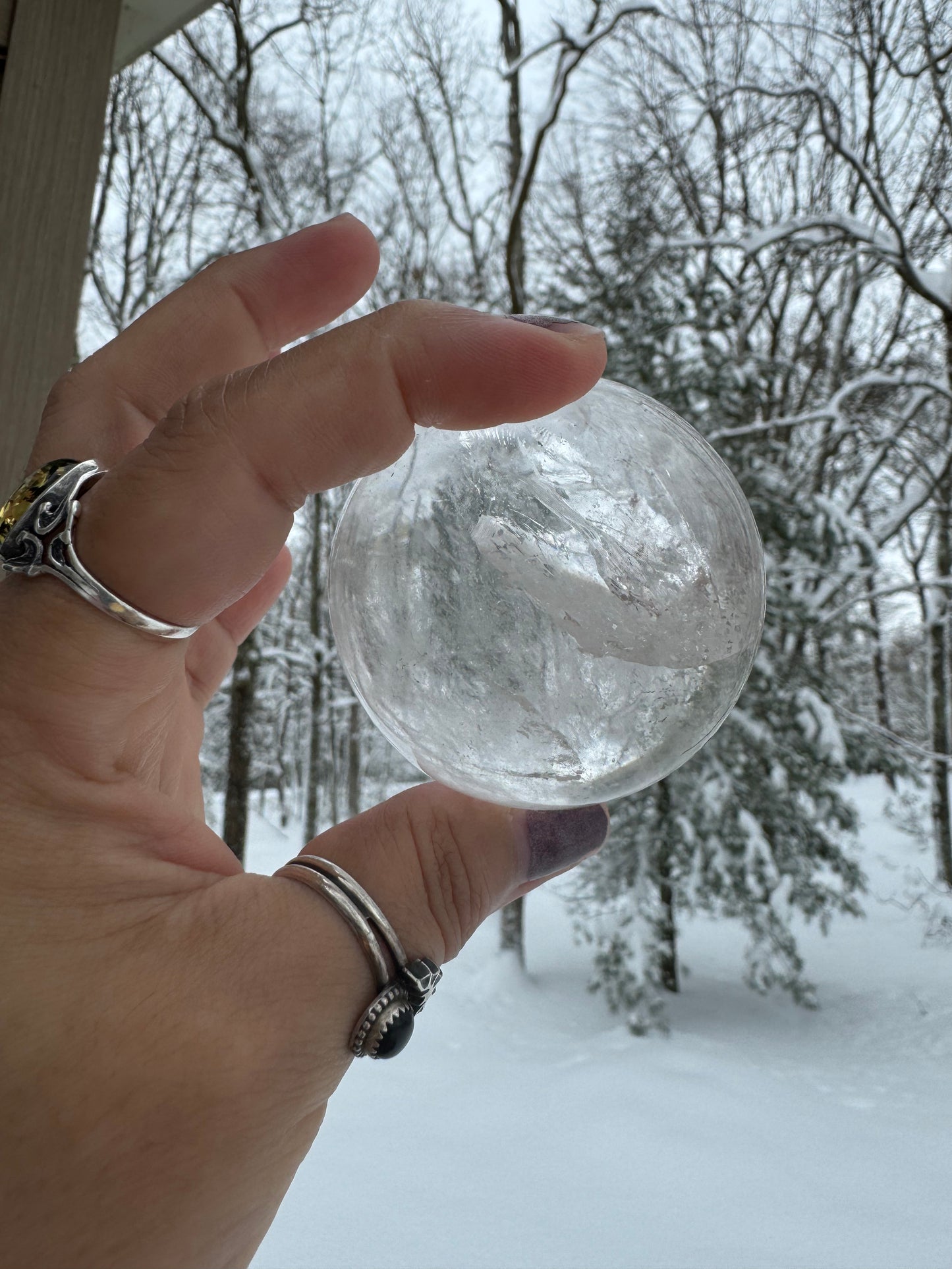 RAINBOW FILLED! Chloride included clear quartz sphere(Brazil)