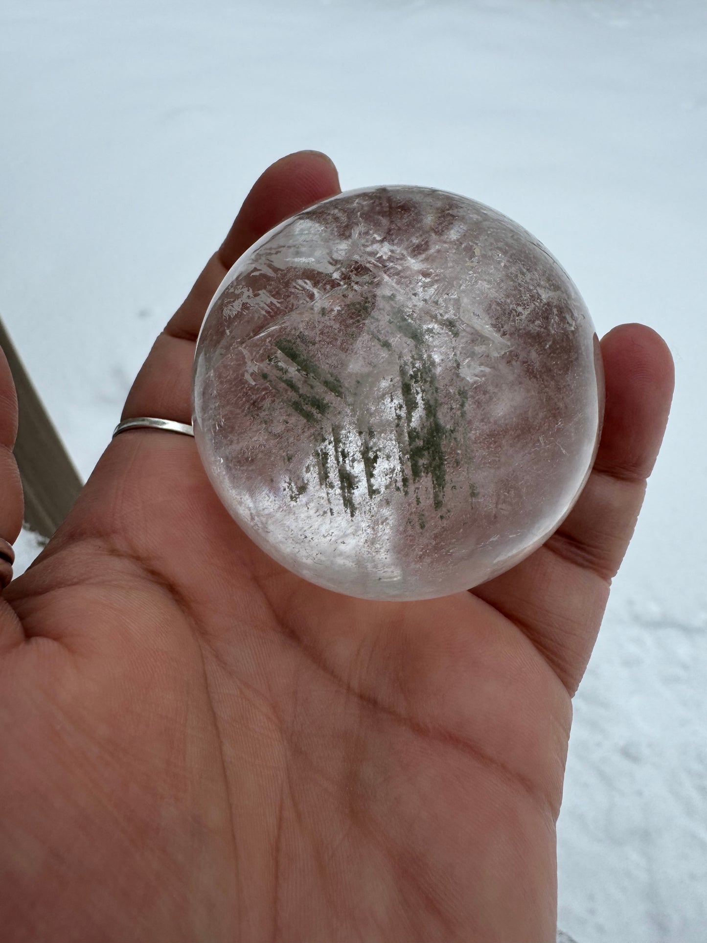 RAINBOW FILLED! Chloride included clear quartz sphere(Brazil)