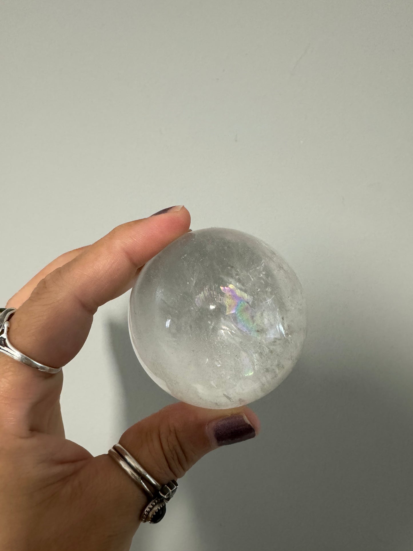 RAINBOW FILLED! Chloride included clear quartz sphere(Brazil)