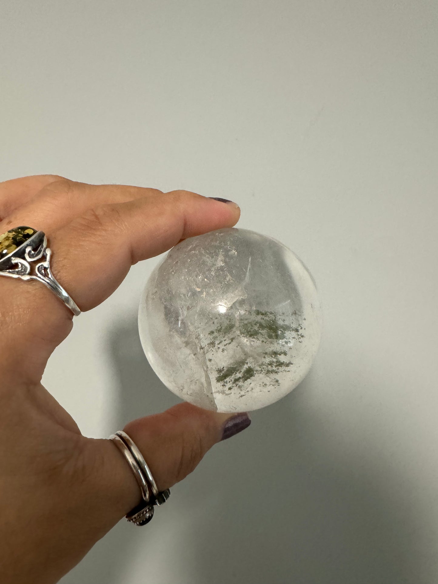 RAINBOW FILLED! Chloride included clear quartz sphere(Brazil)