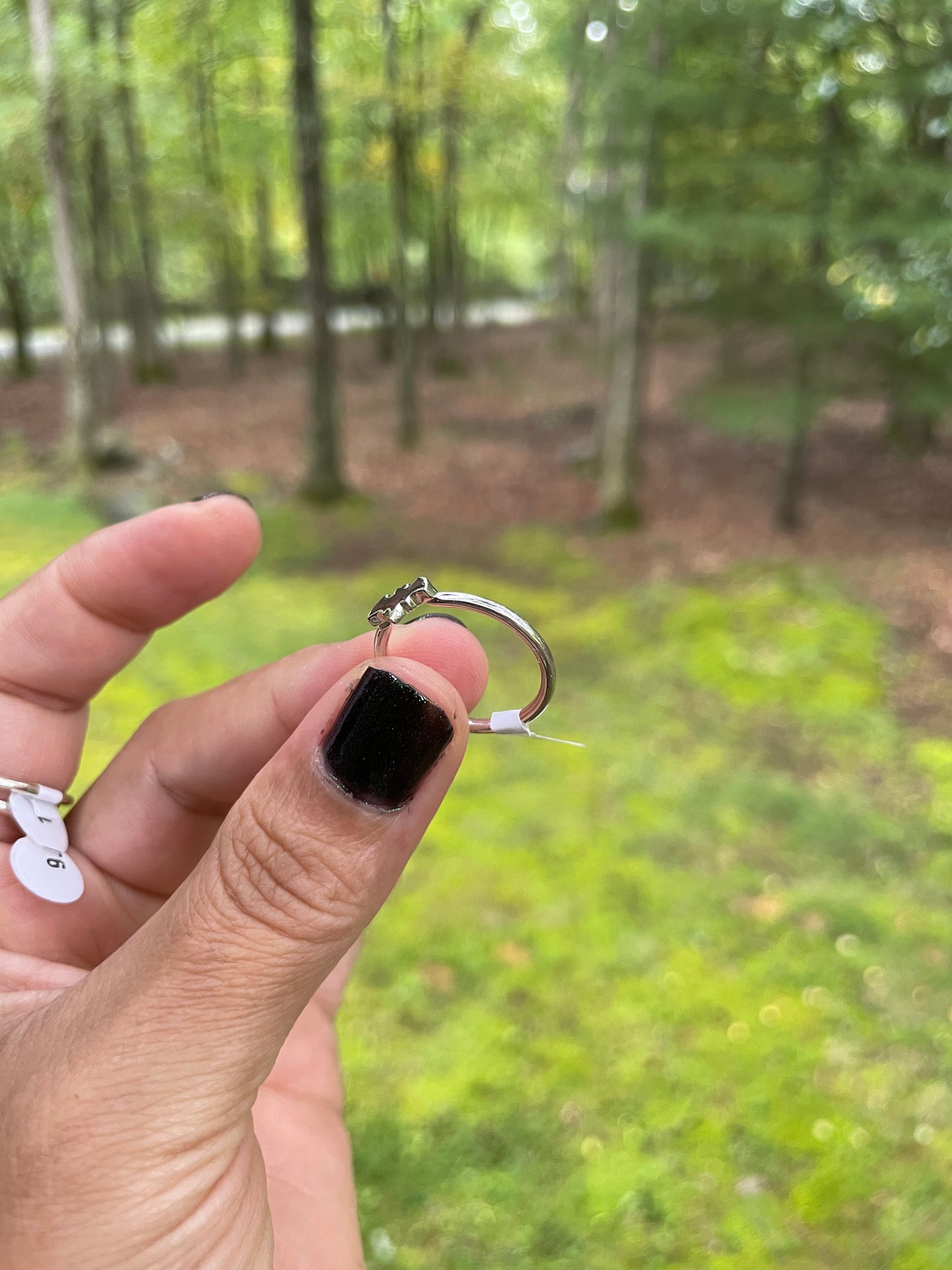 Garnet/sterling silver bat stacker ring