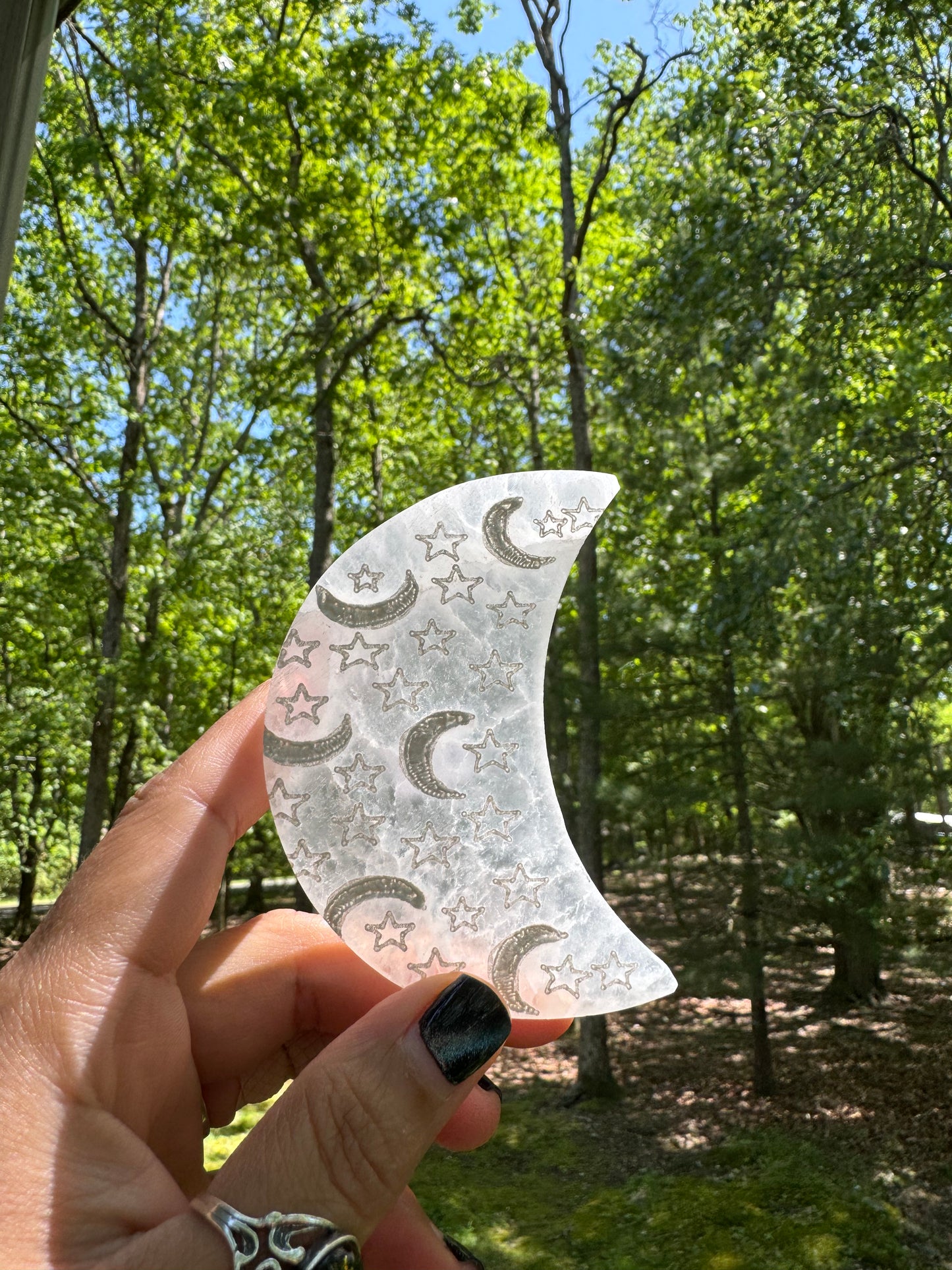 Etched selenite moon charging plate