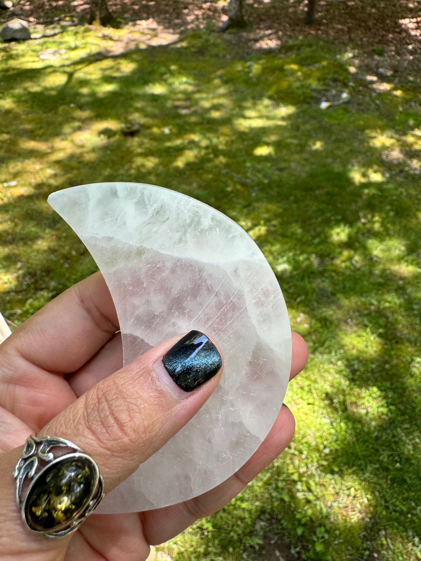 Etched selenite moon charging plate
