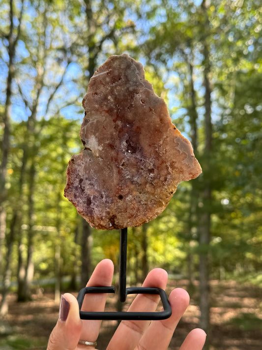 Mounted pink amethyst specimen