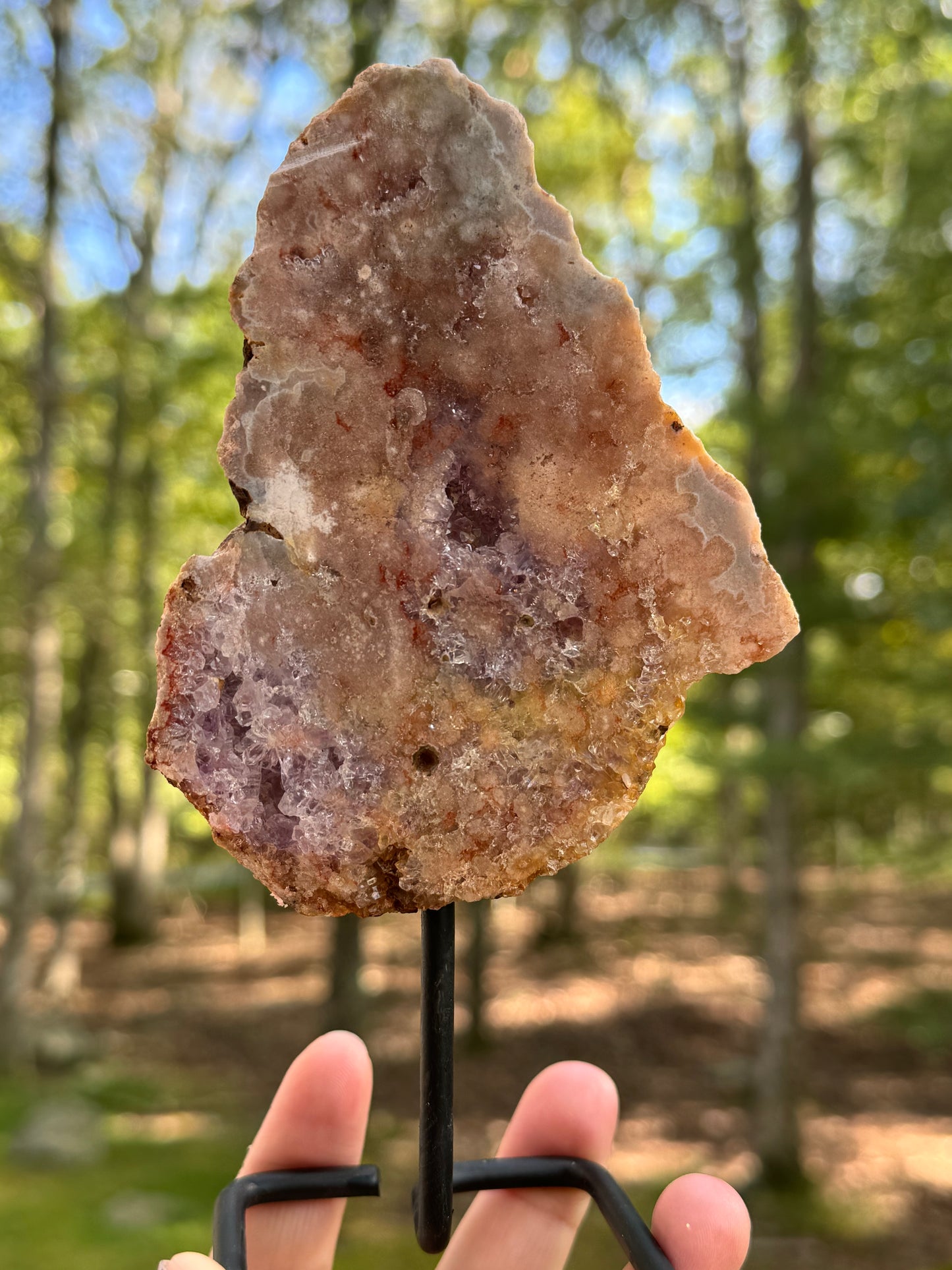 Mounted pink amethyst specimen