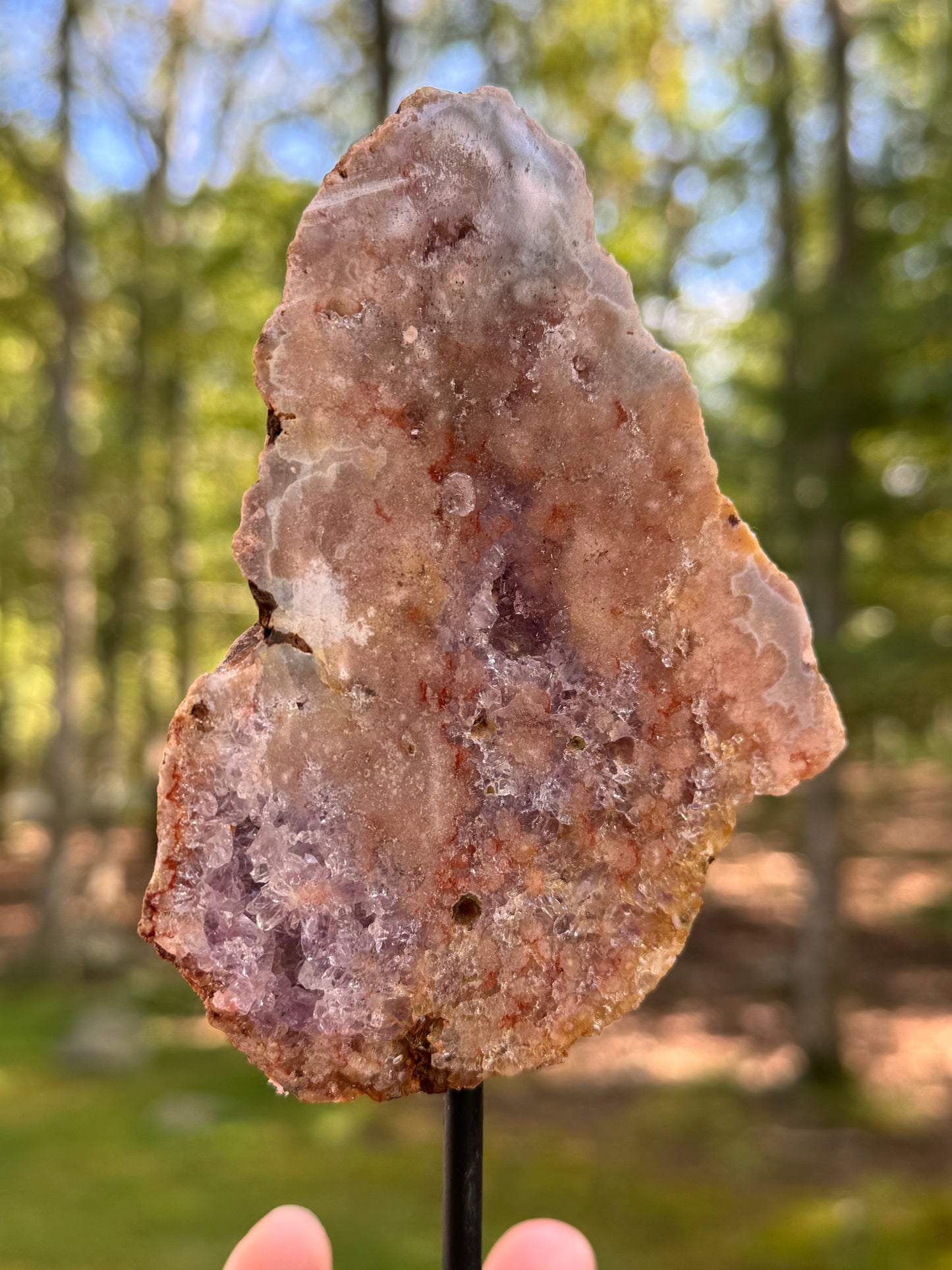 Mounted pink amethyst specimen