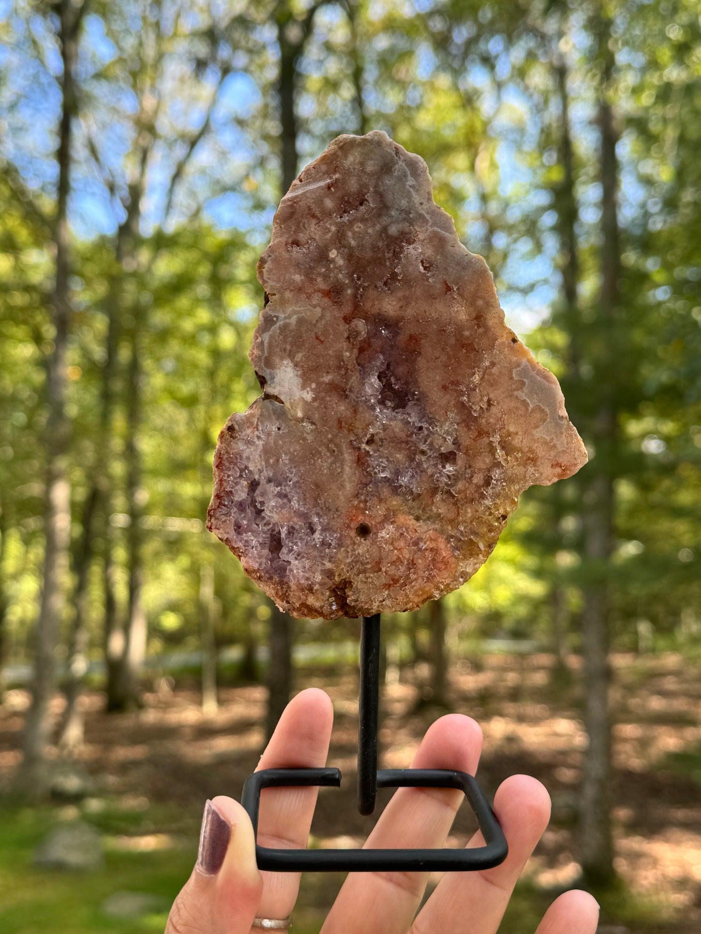 Mounted pink amethyst specimen