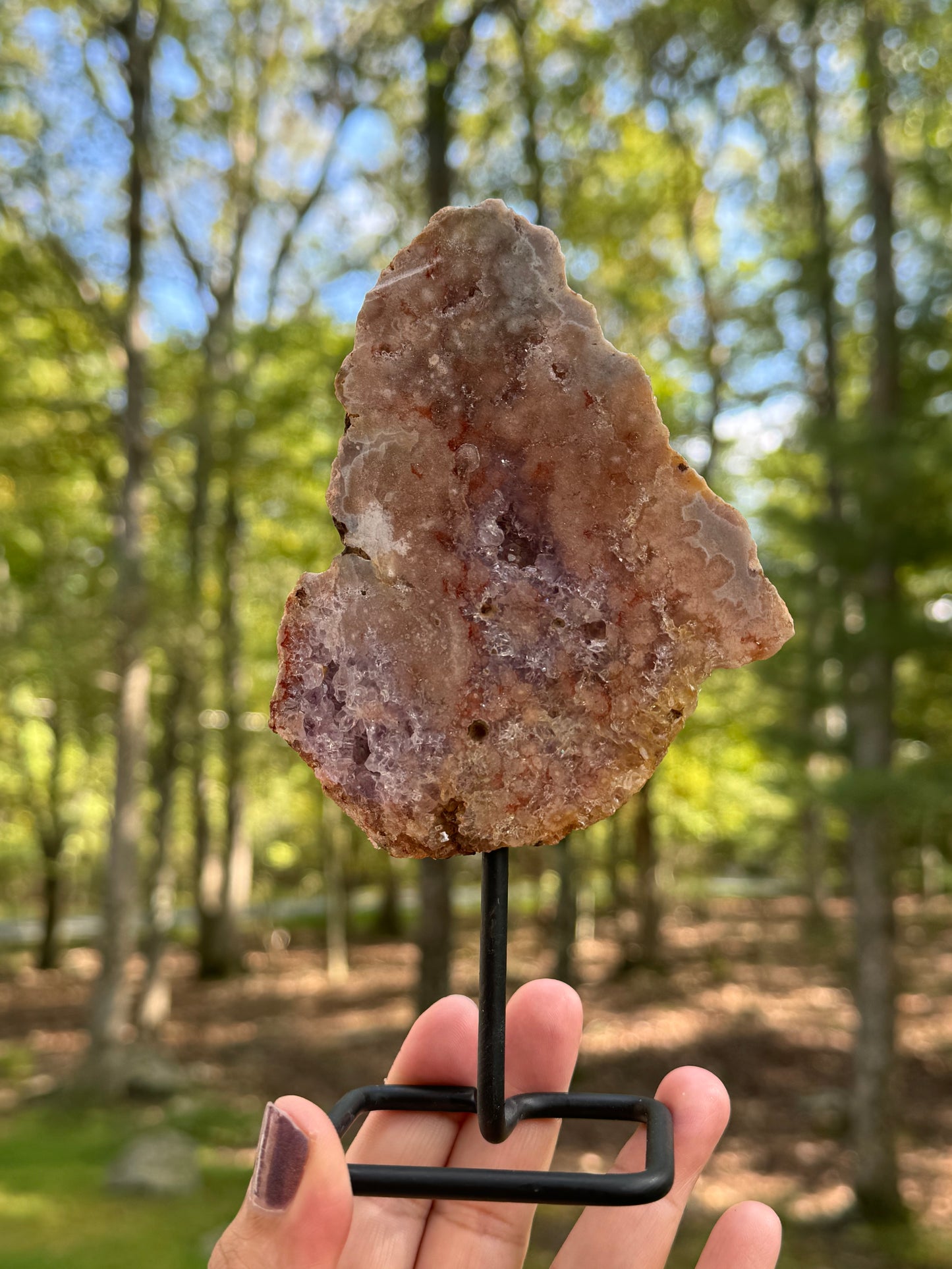 Mounted pink amethyst specimen