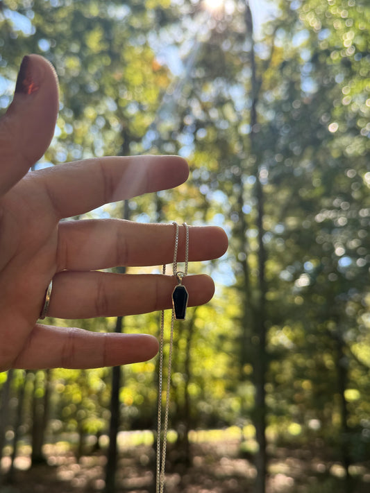 Black tourmaline coffin necklace