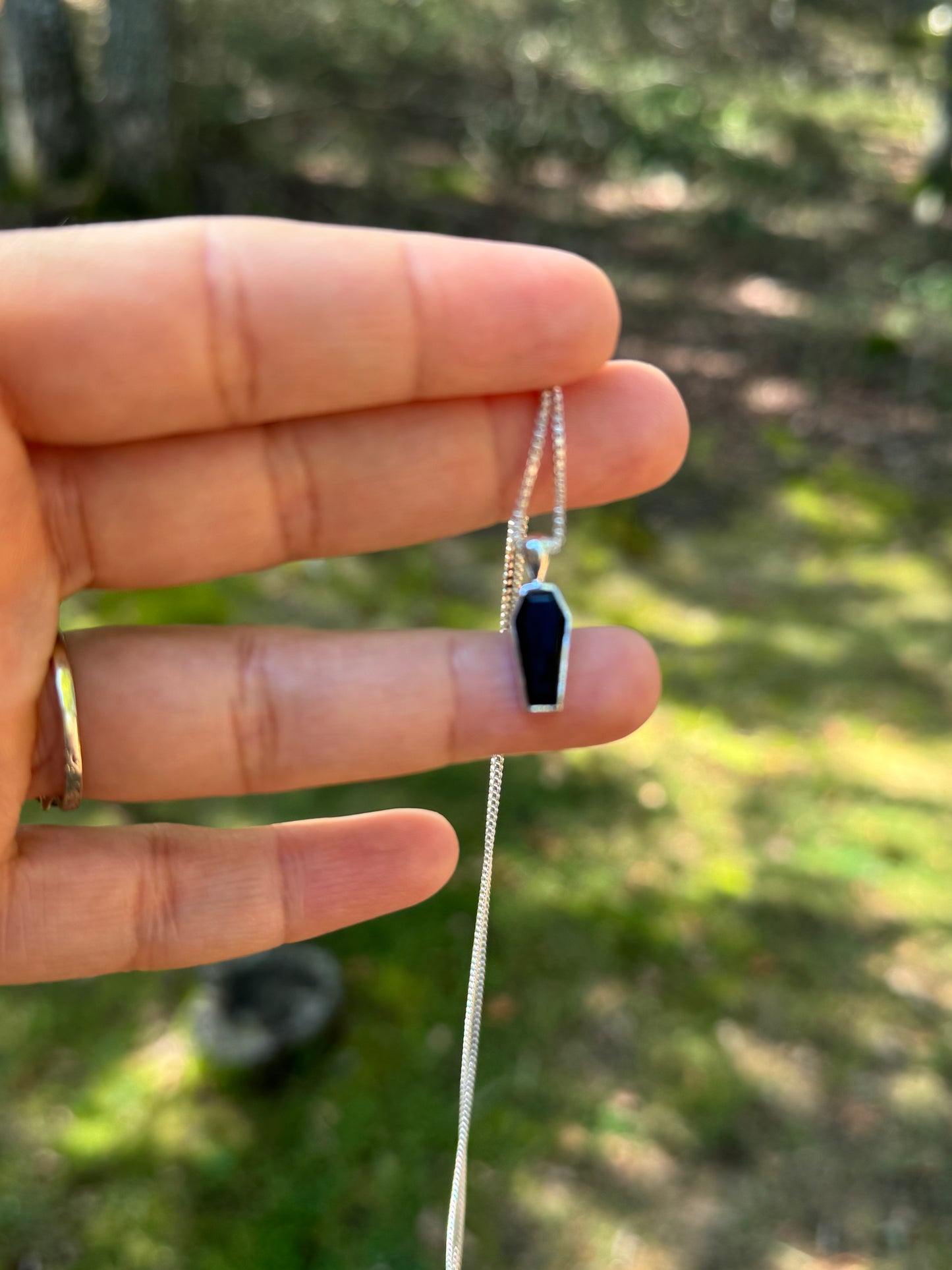 Garnet coffin necklace