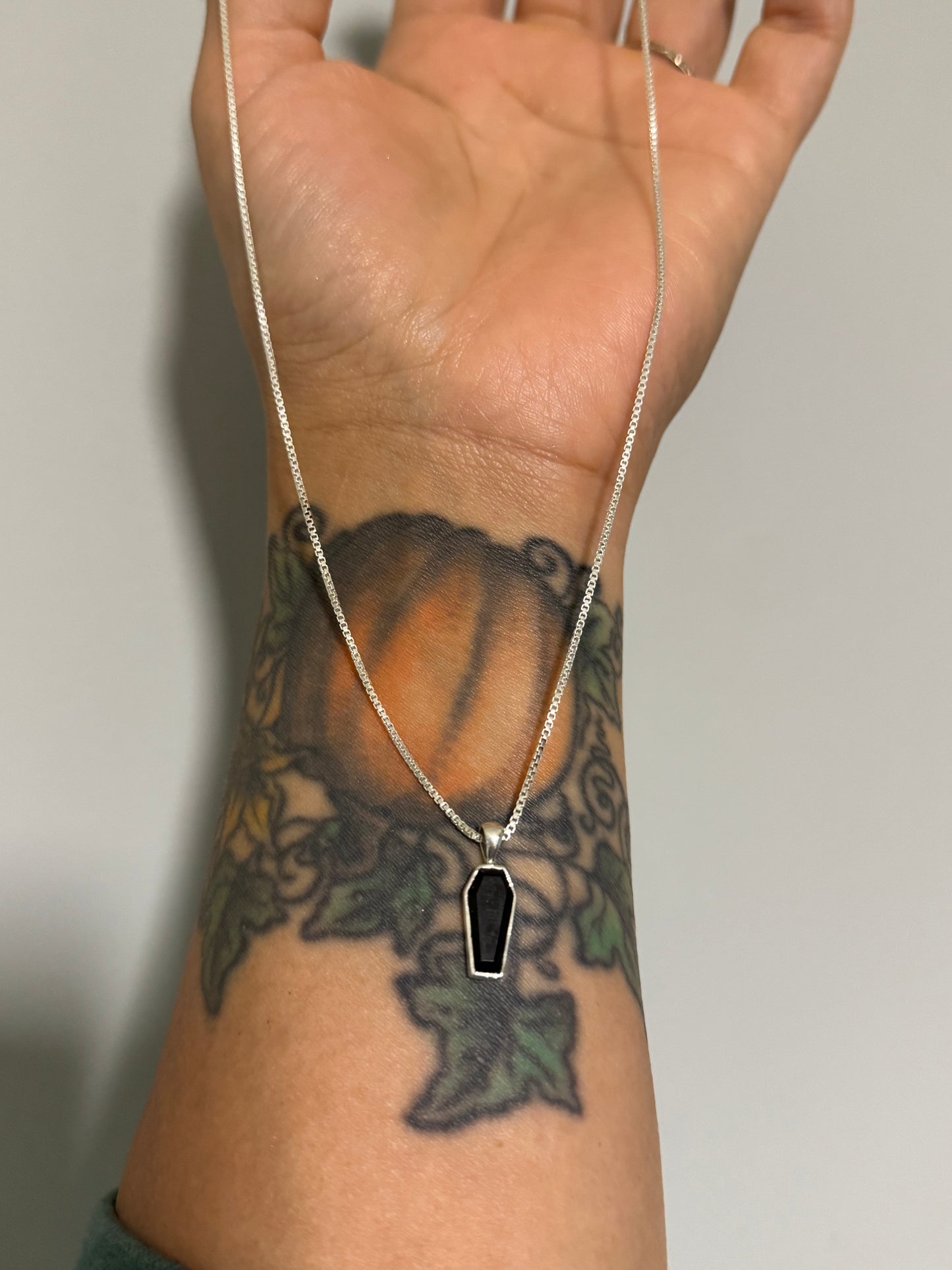 Black tourmaline coffin necklace