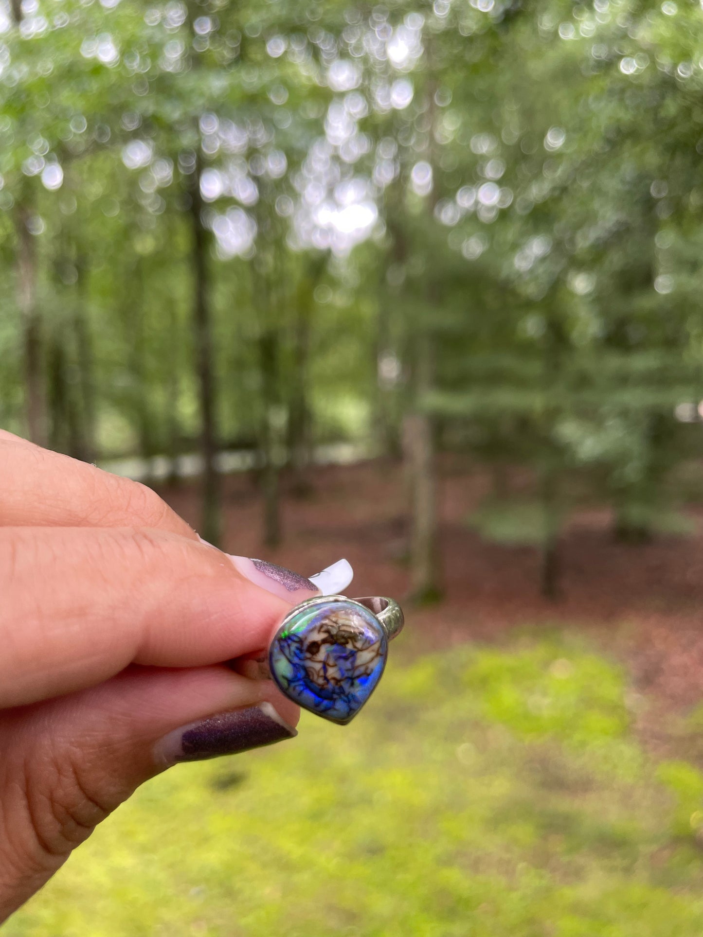 Pear shaped monarch opal ring