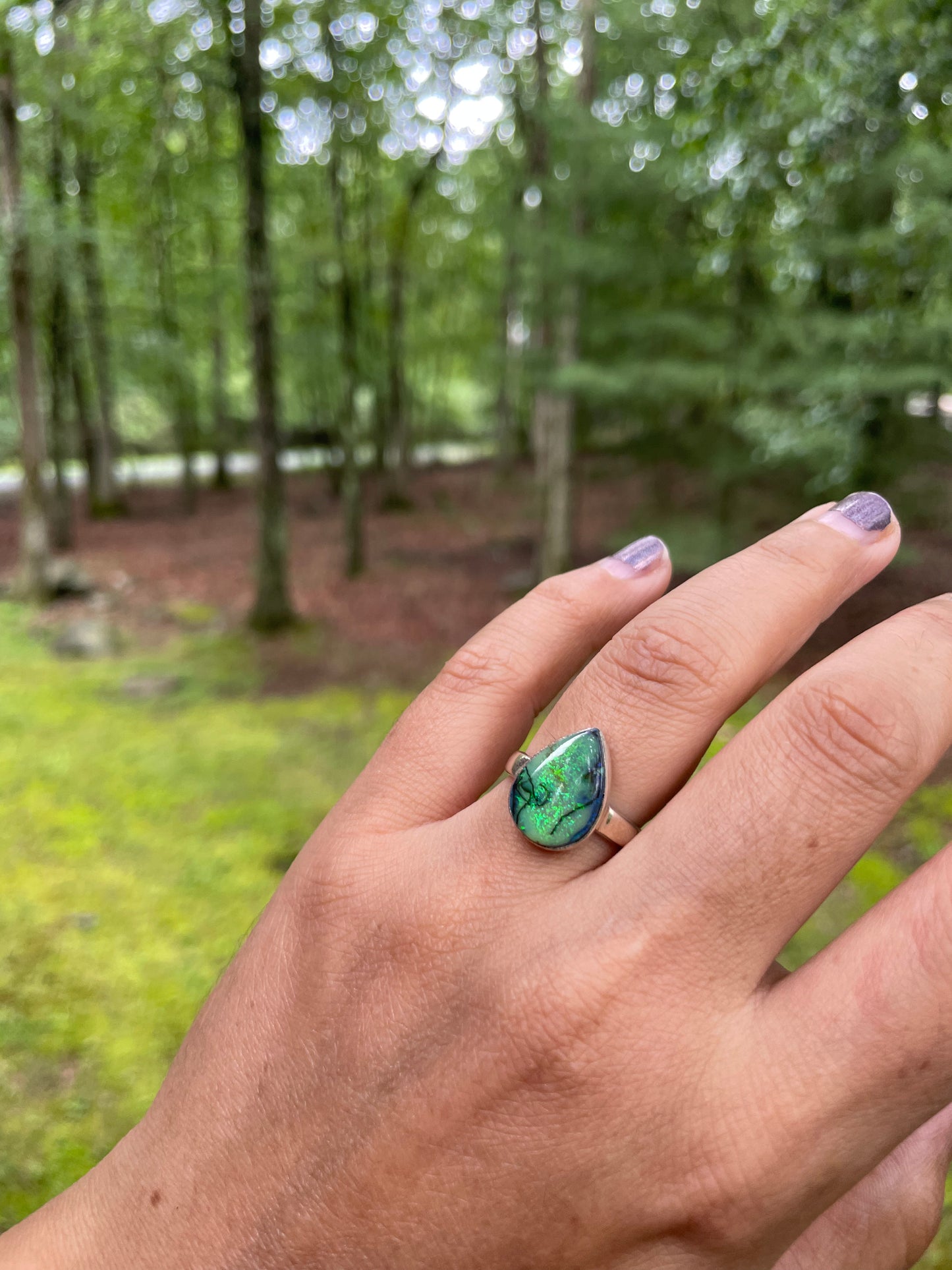 Tear drop monarch opal ring