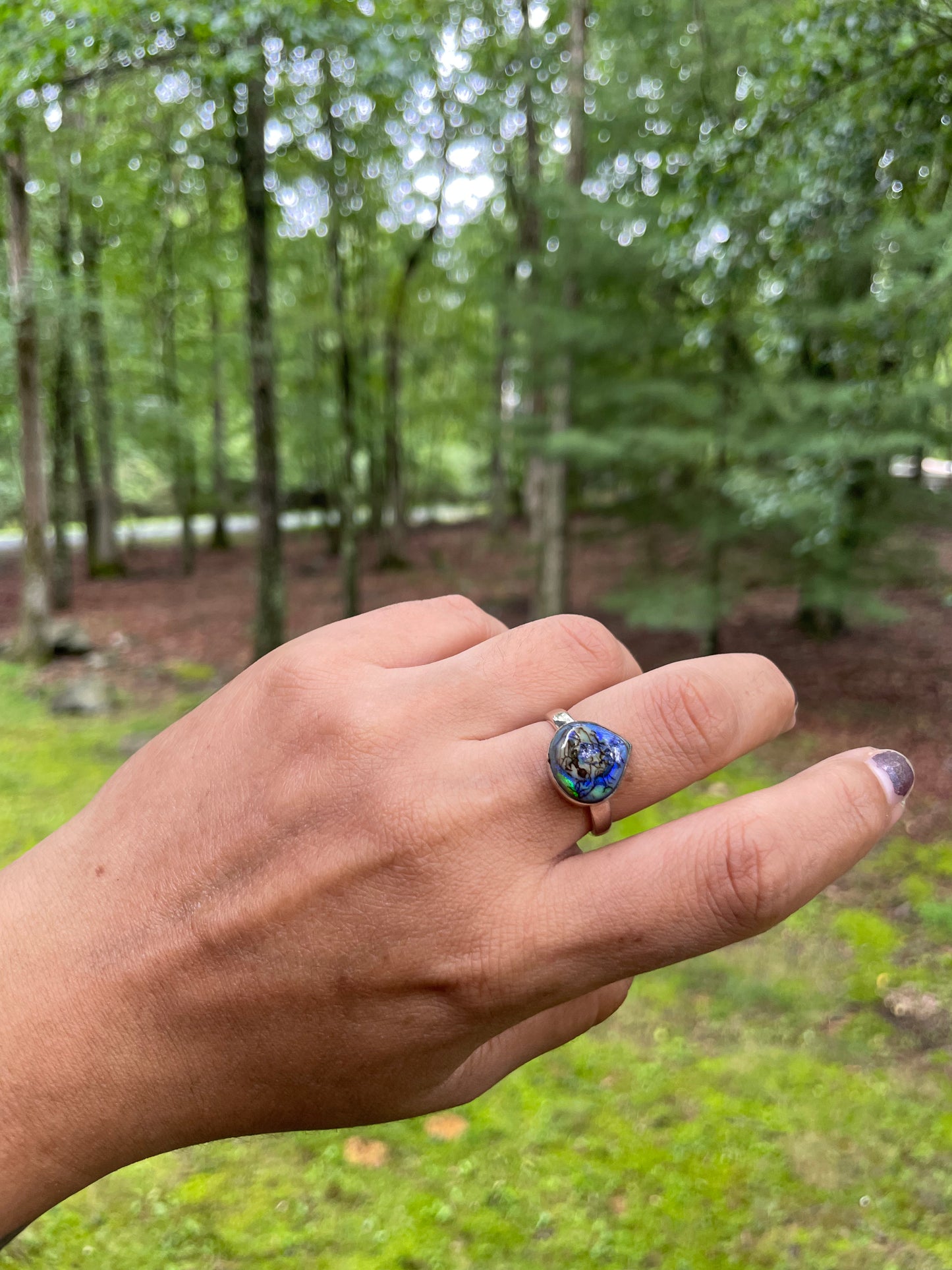 Pear shaped monarch opal ring