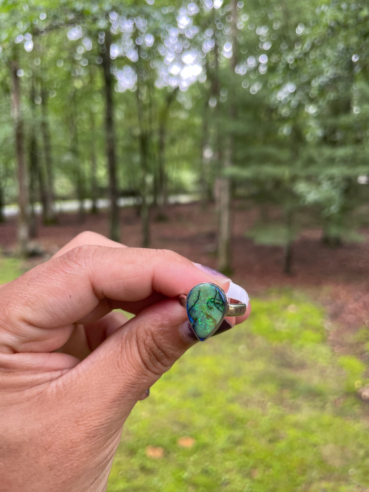 Tear drop monarch opal ring