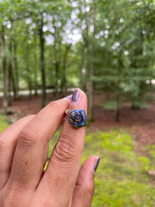 Pear shaped monarch opal ring