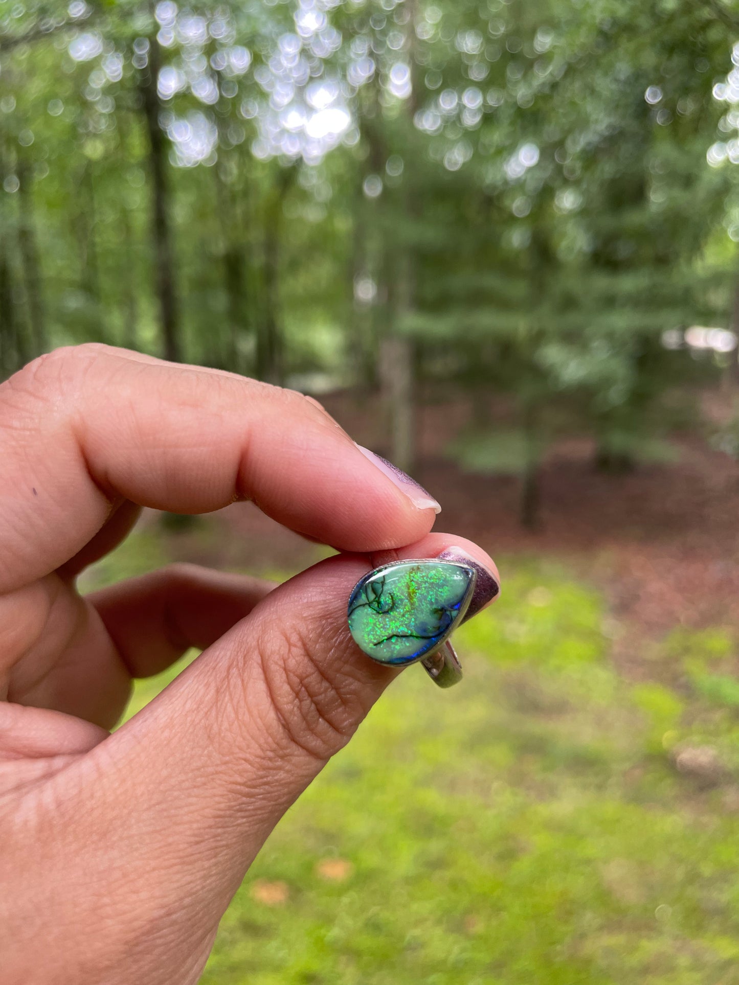 Tear drop monarch opal ring