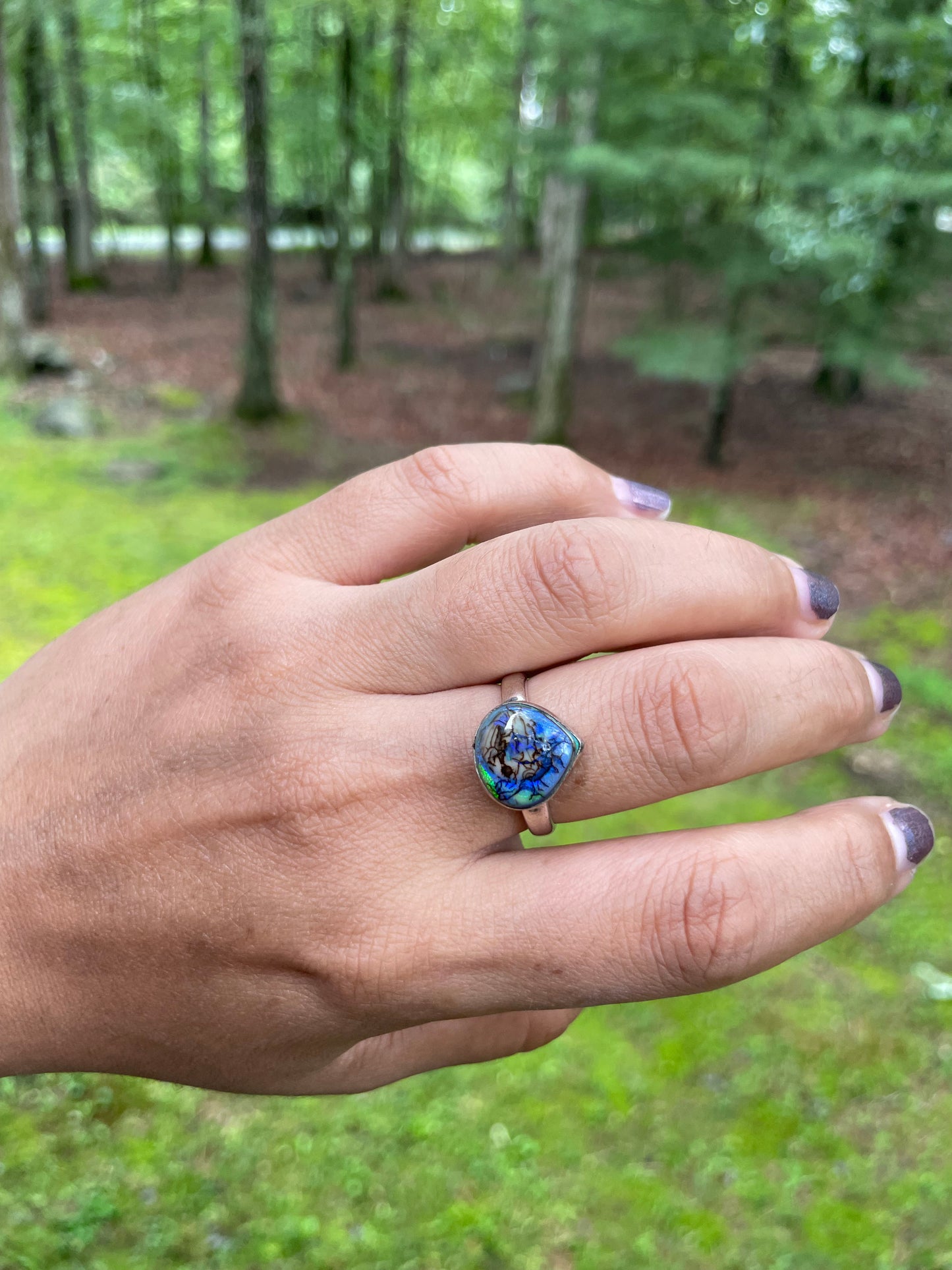 Pear shaped monarch opal ring