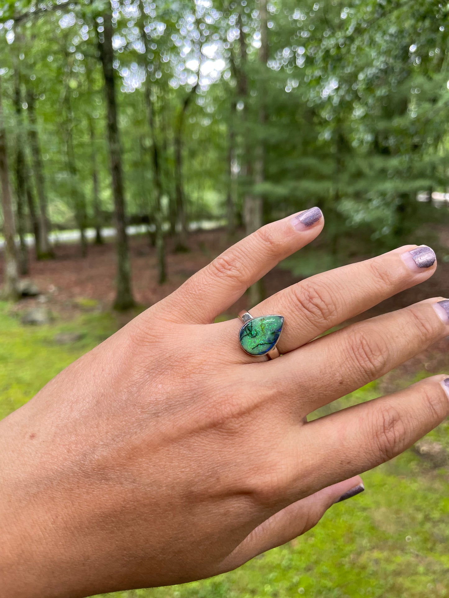 Tear drop monarch opal ring